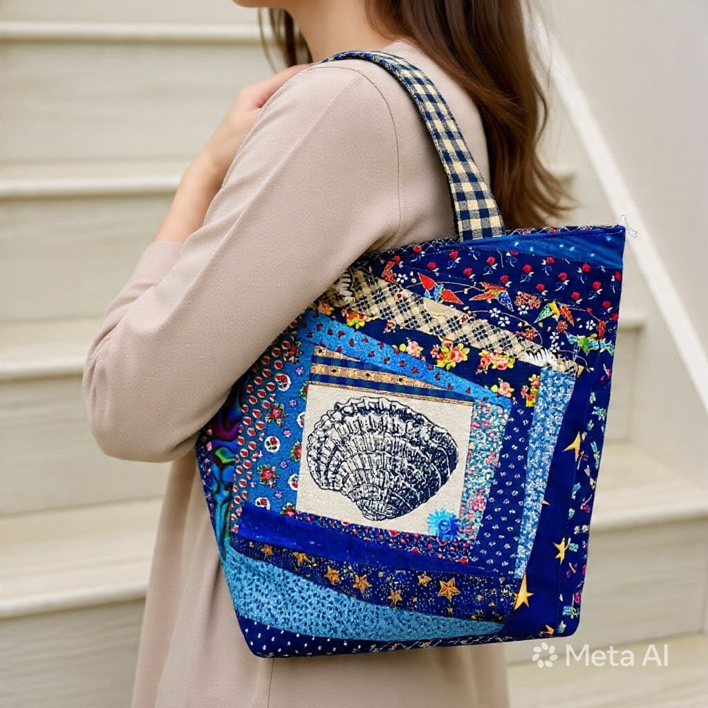 Sea shells patchwork beach bag