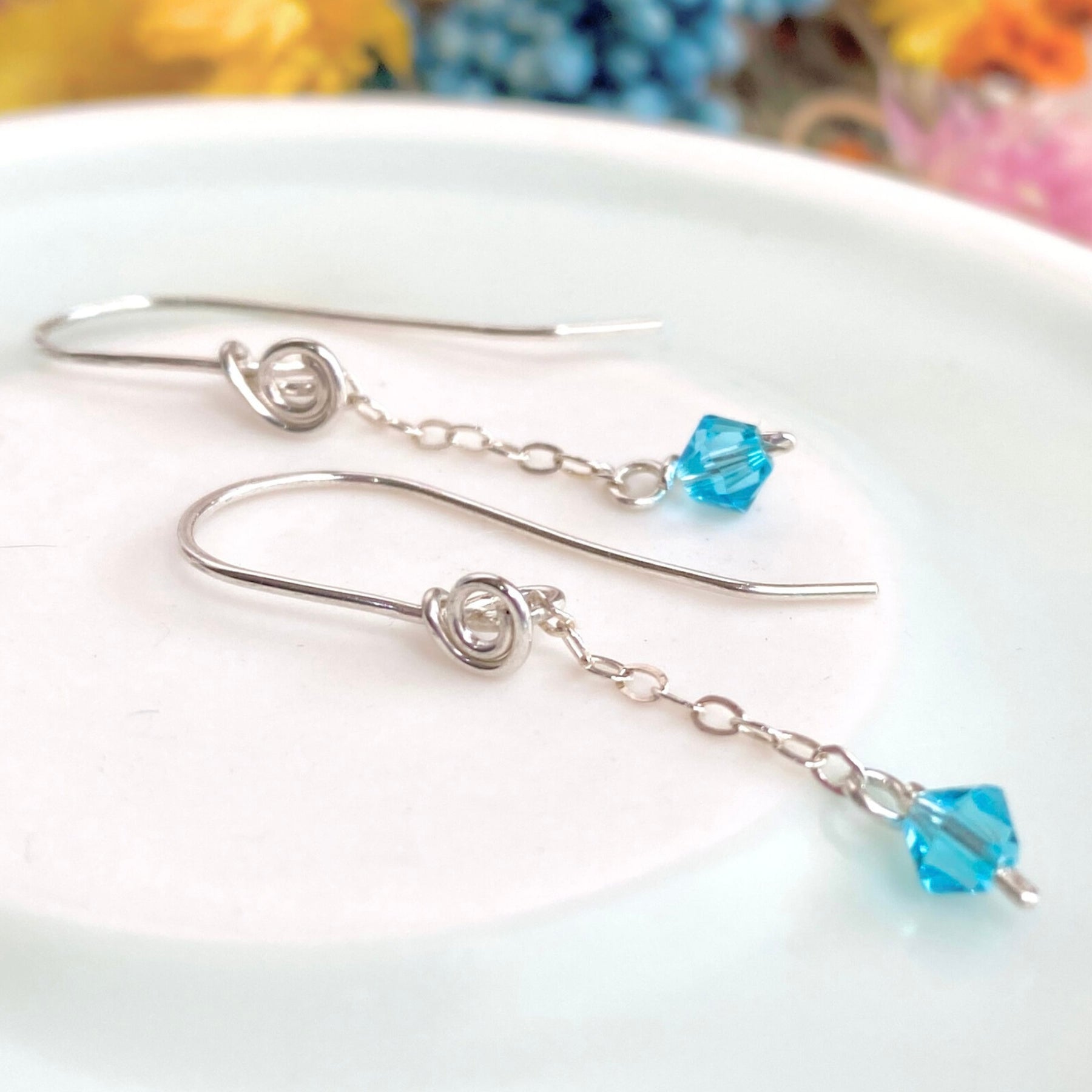 Light Turquoise crystal | Dangle earrings | Sterling silver | December birthstone gift