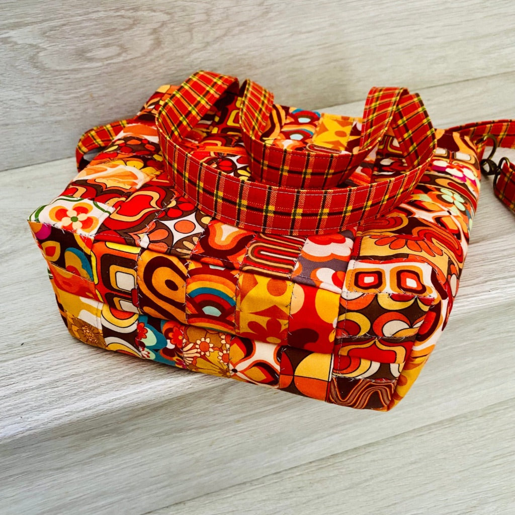 Retro Groove crossbody patchwork tote