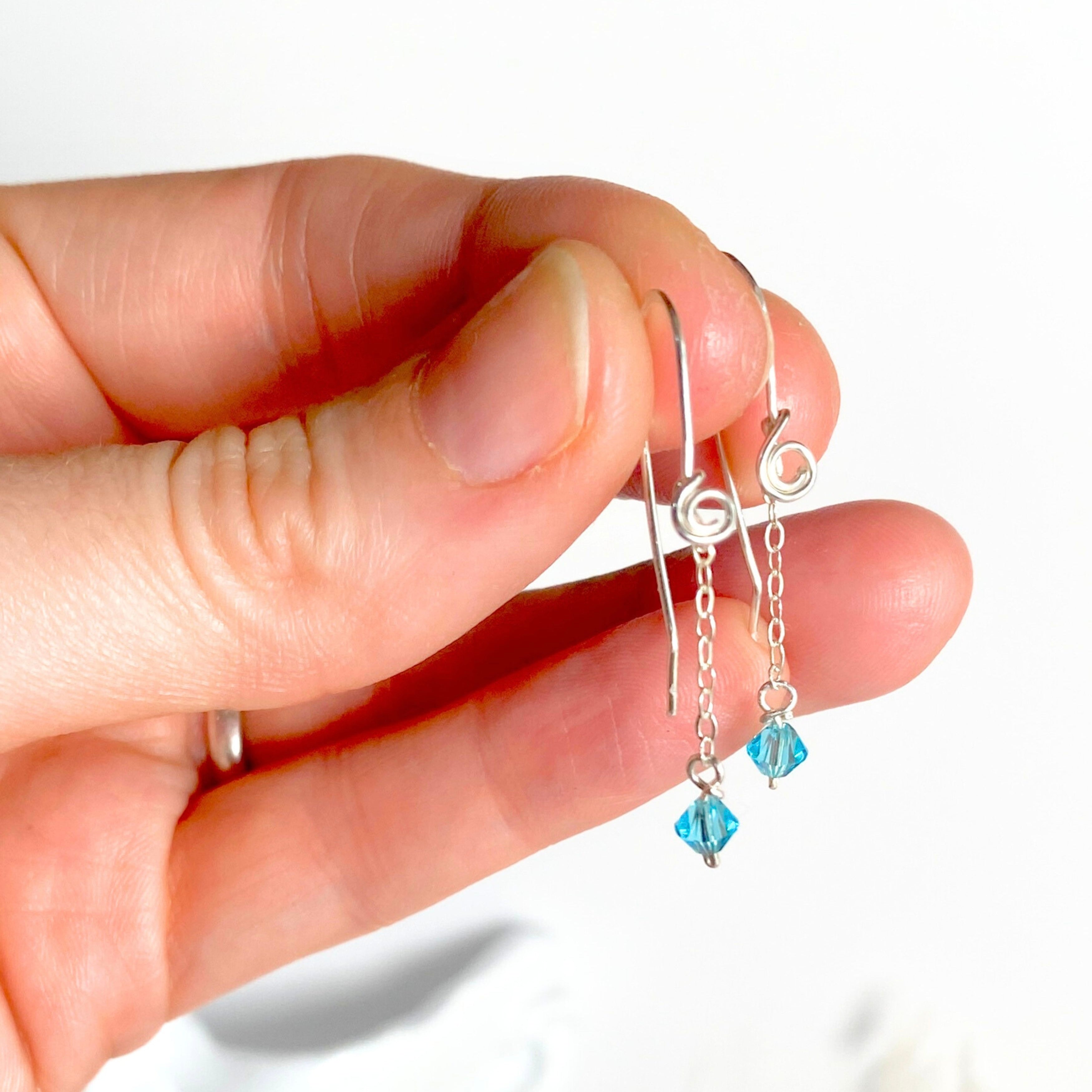 Light Turquoise crystal | Dangle earrings | Sterling silver | December birthstone gift