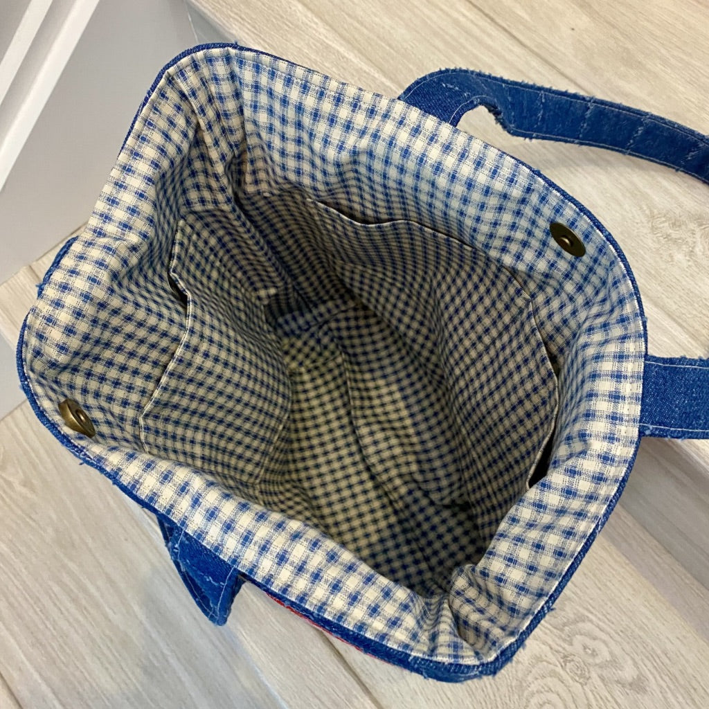 Wildflowers and Denim Strip Pieced Patchwork Tote