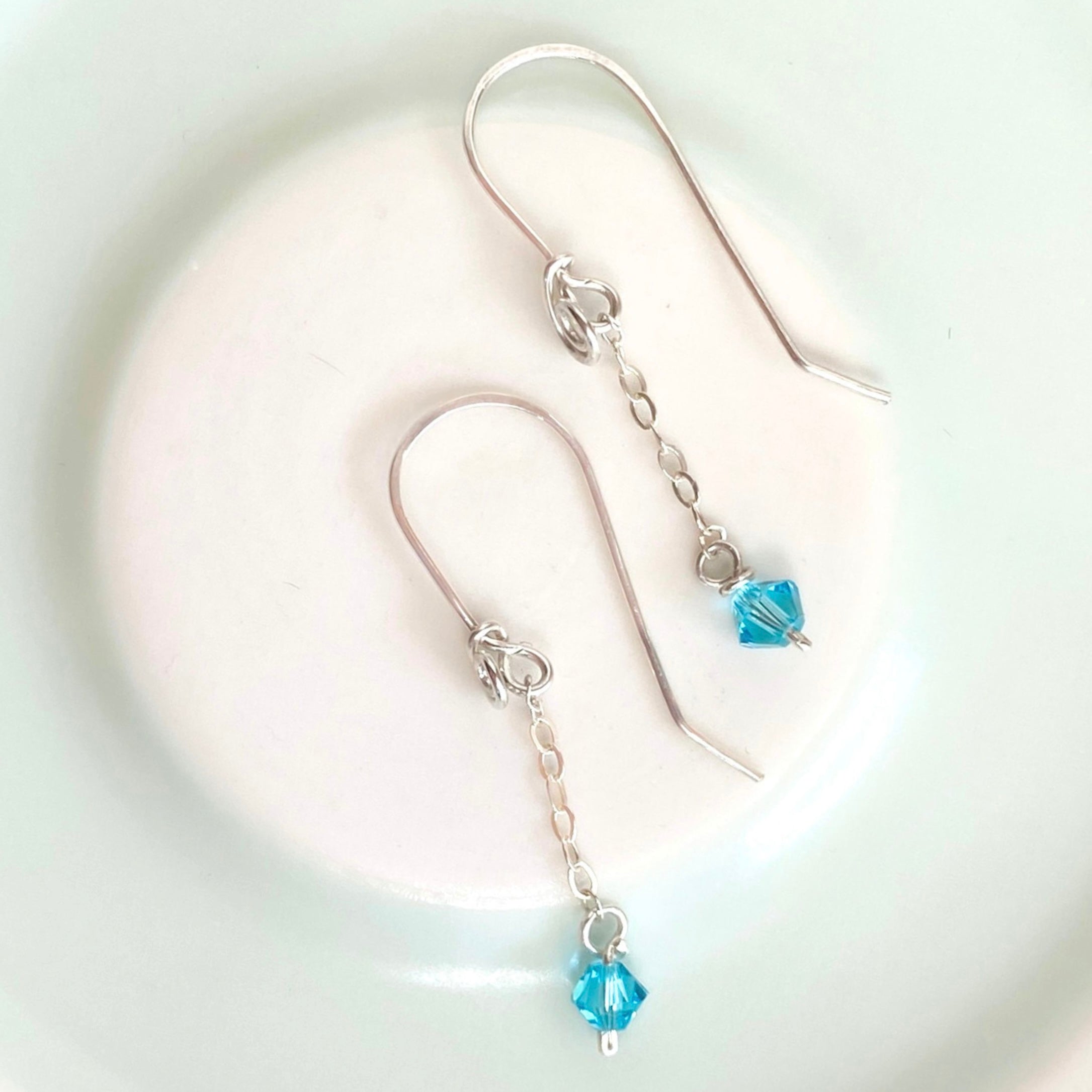 Light Turquoise crystal | Dangle earrings | Sterling silver | December birthstone gift