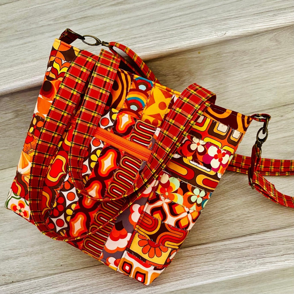 Retro Groove crossbody patchwork tote