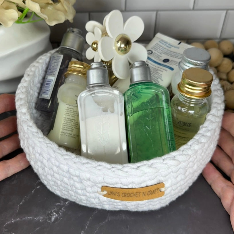 Elegant Handmade White Crochet Storage Basket