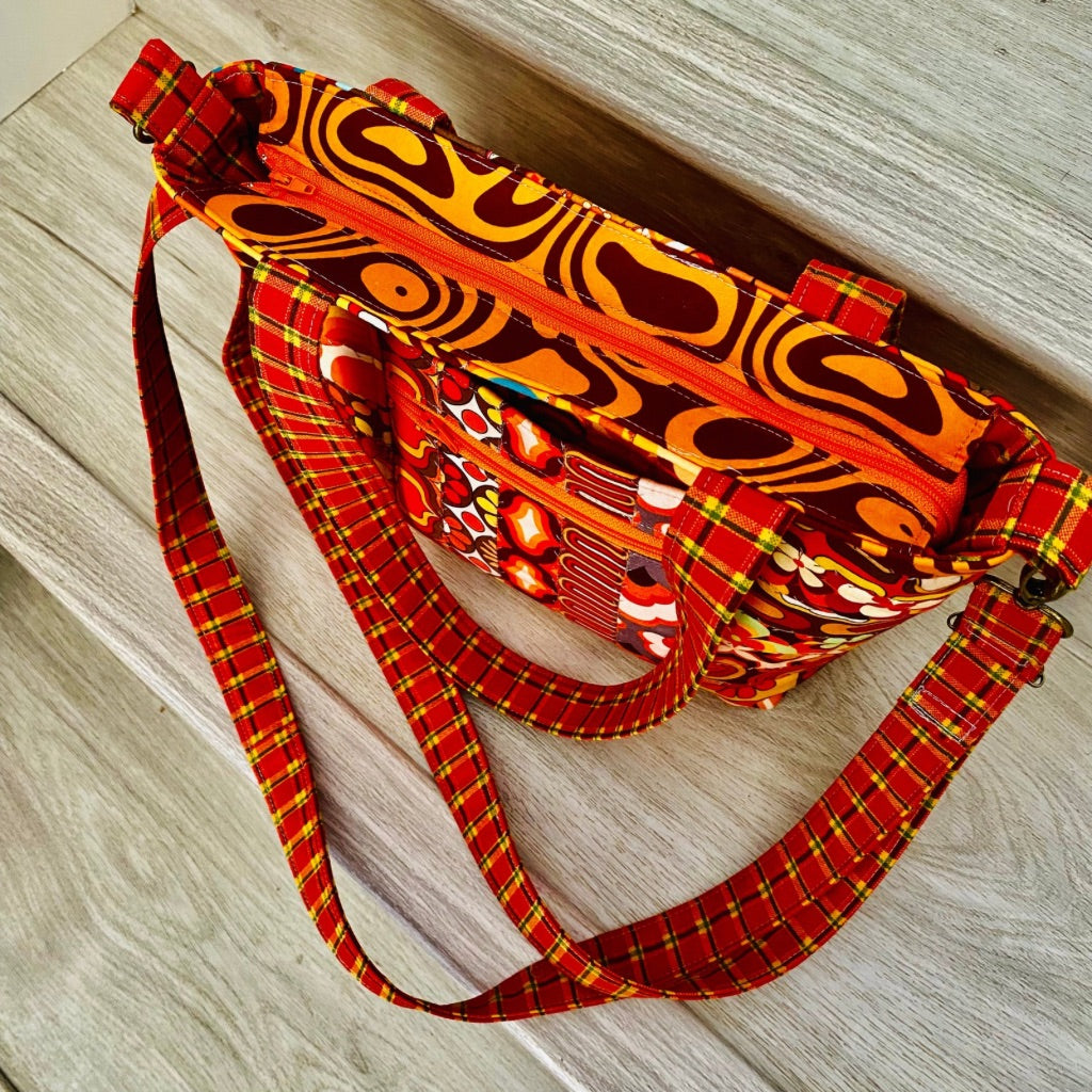 Retro Groove crossbody patchwork tote