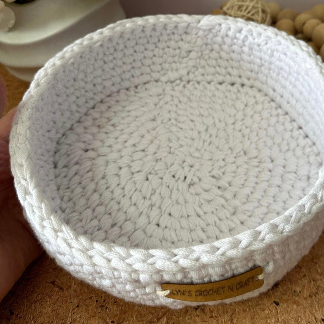 Elegant Handmade White Crochet Storage Basket