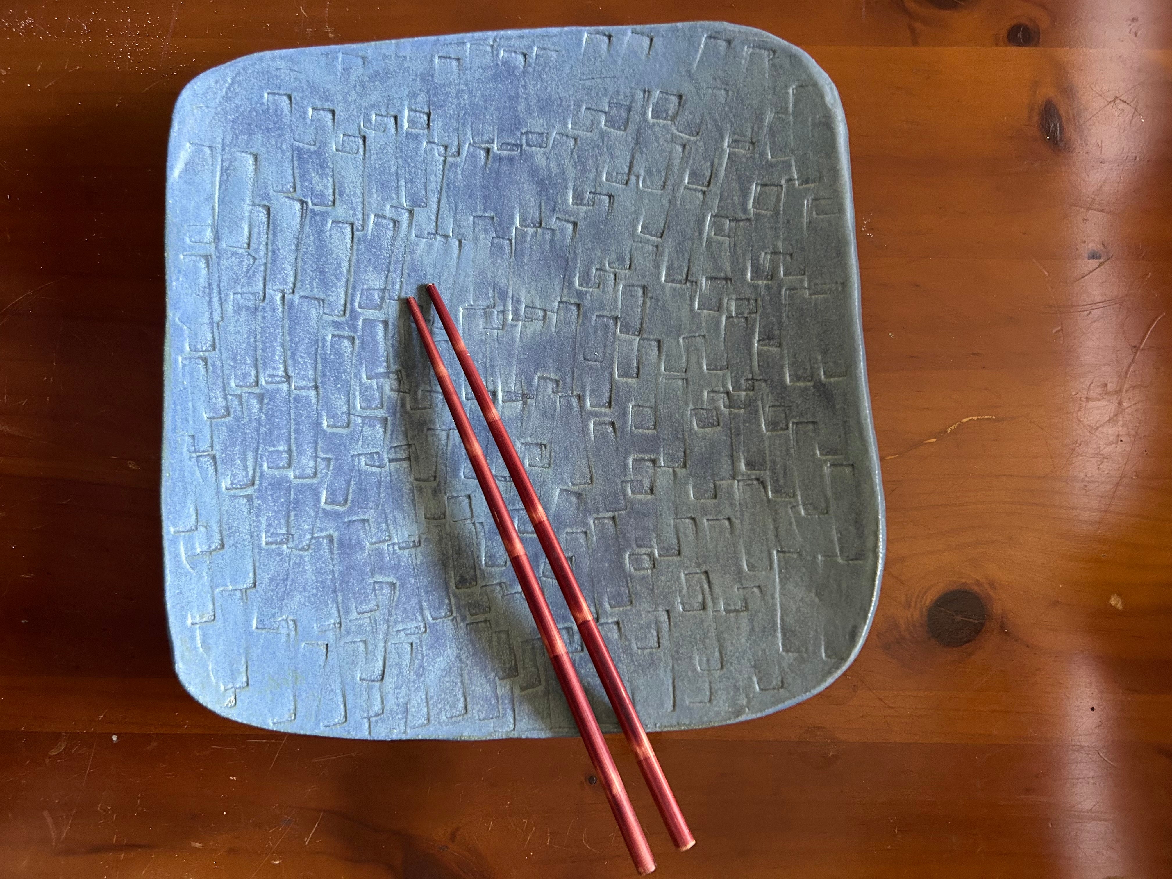 Blue footed block print platter