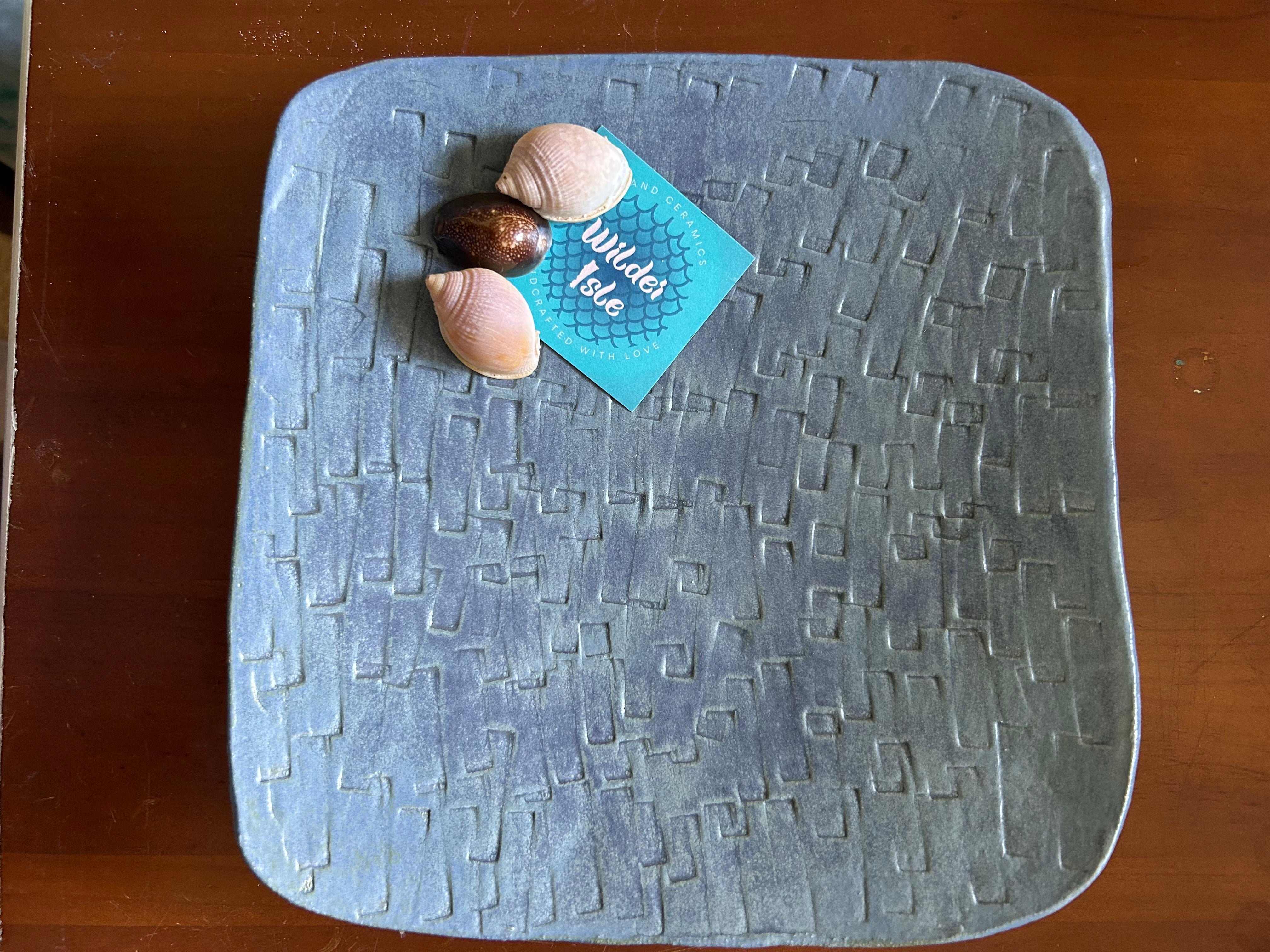 Blue footed block print platter
