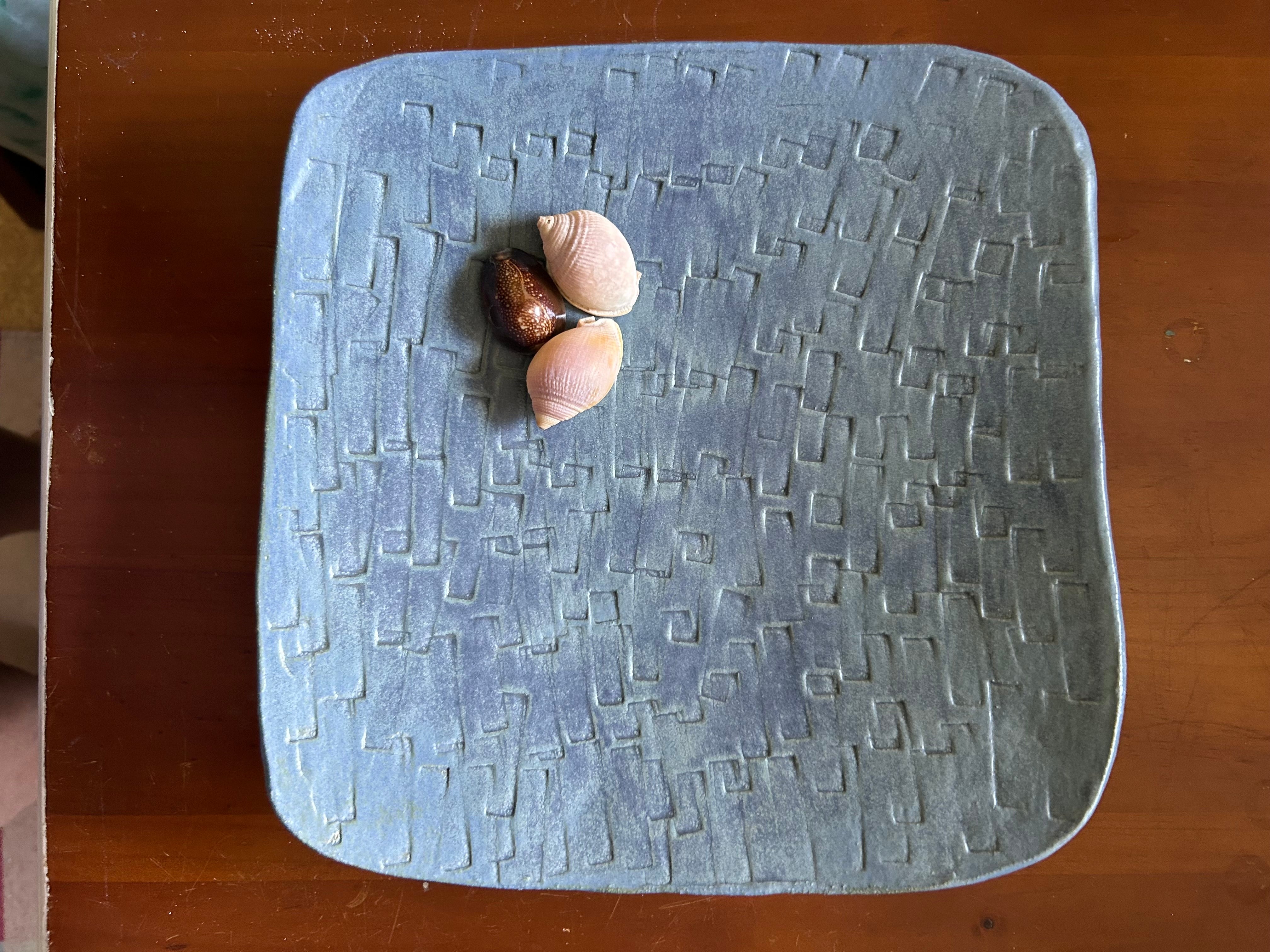 Blue footed block print platter