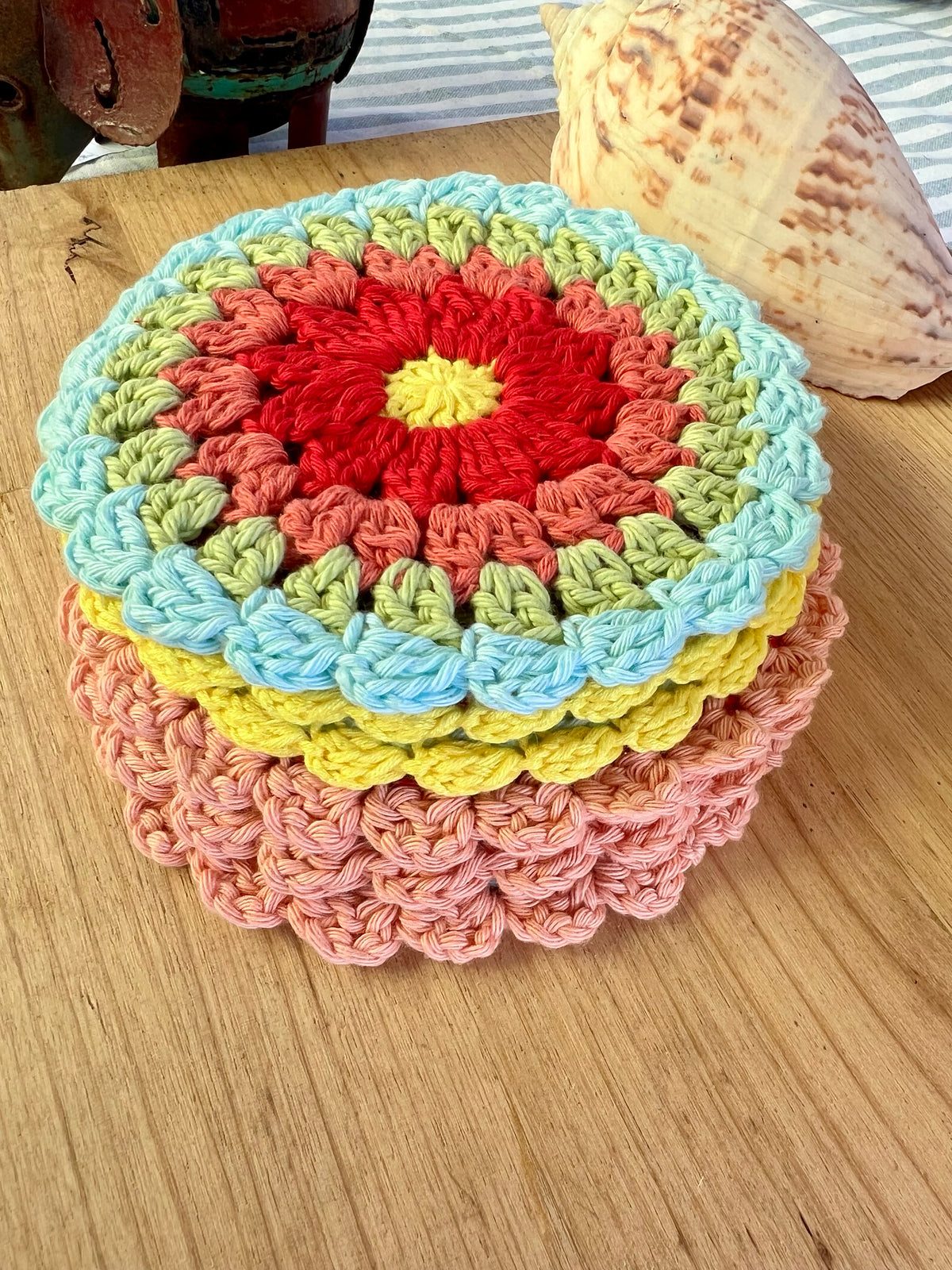 Coastal Bloom Crochet Coaster - Cotton Drink Coasters - Cottage Home Decor - Housewarming Gift