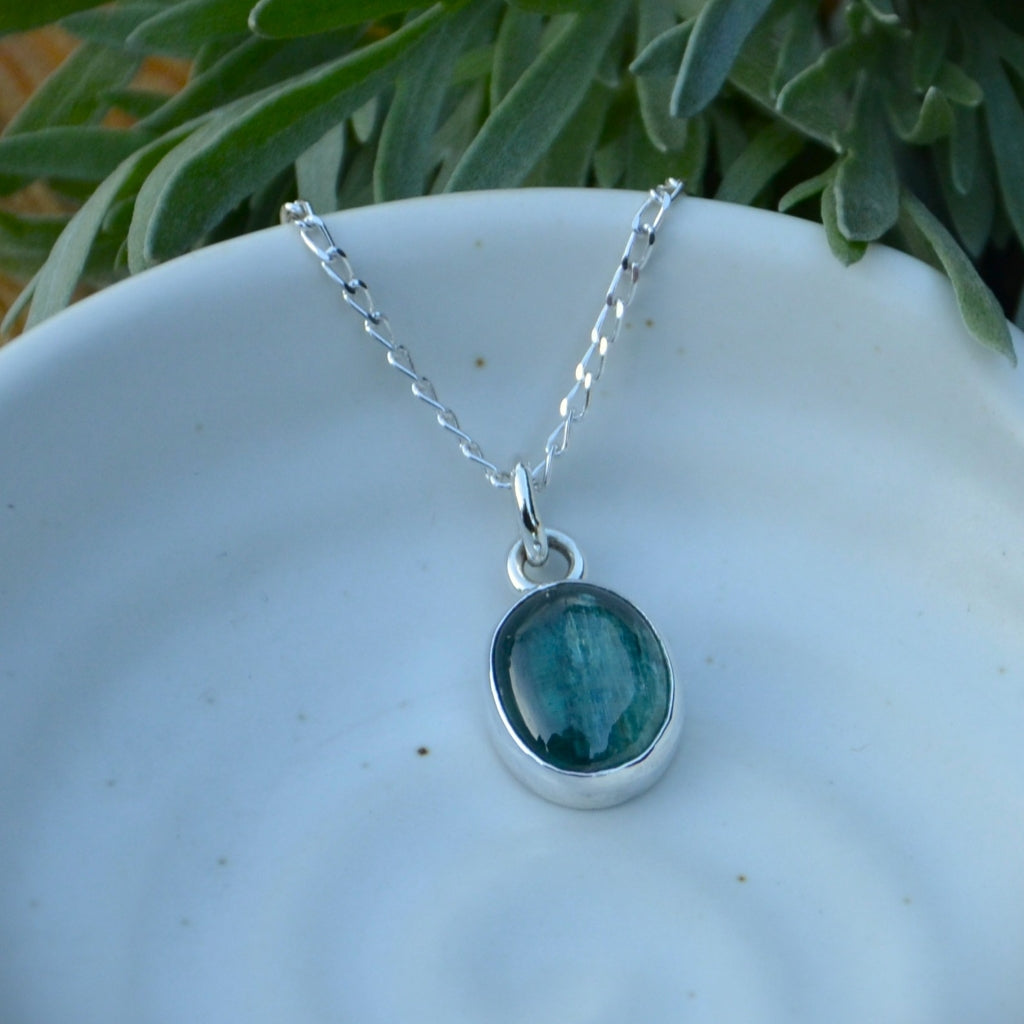 Emerald Green Kyanite Silver Pendant
