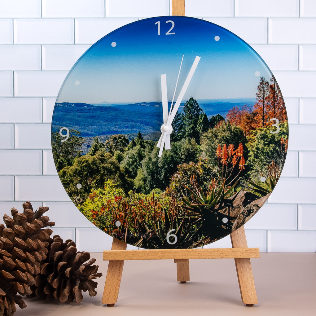 Wall Clock - Tempered Glass - Scenery Themes - Blue Mountains, Beachscape