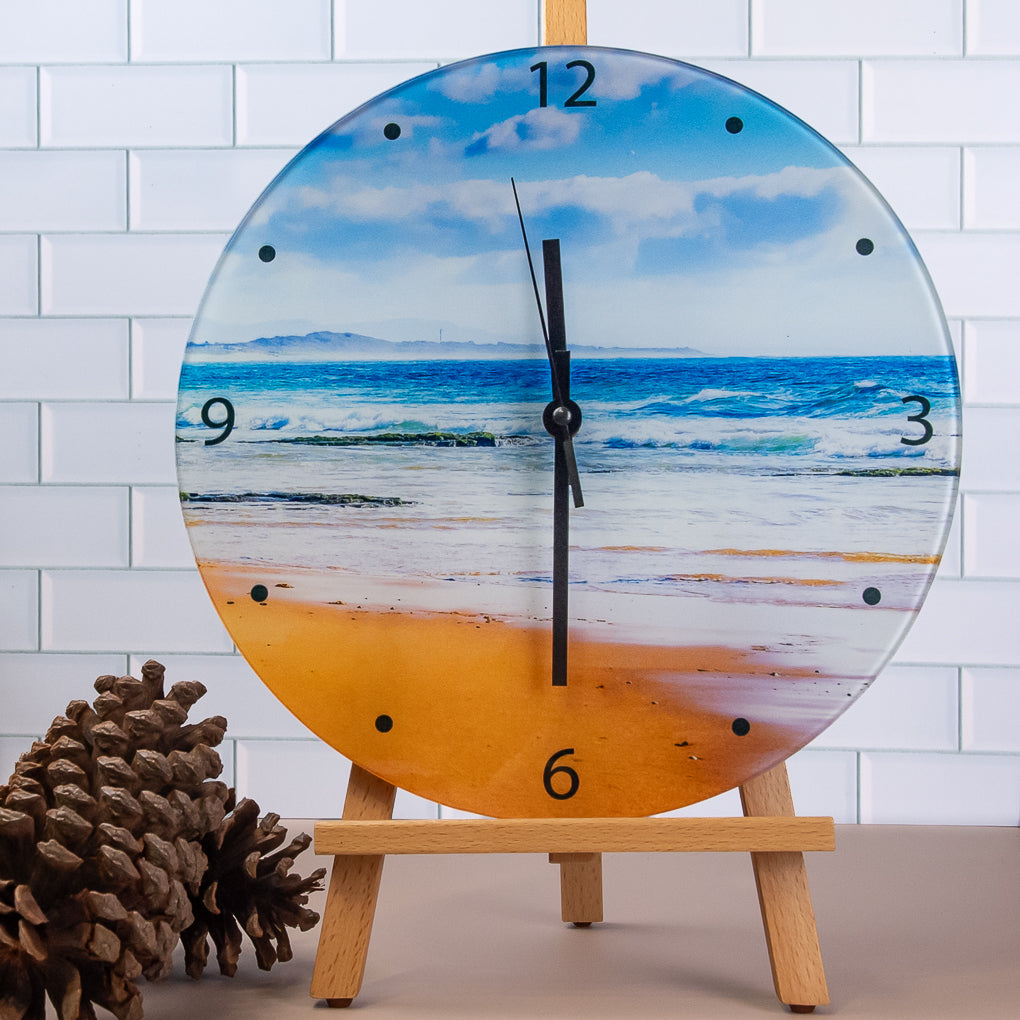 Wall Clock - Tempered Glass - Scenery Themes - Blue Mountains, Beachscape