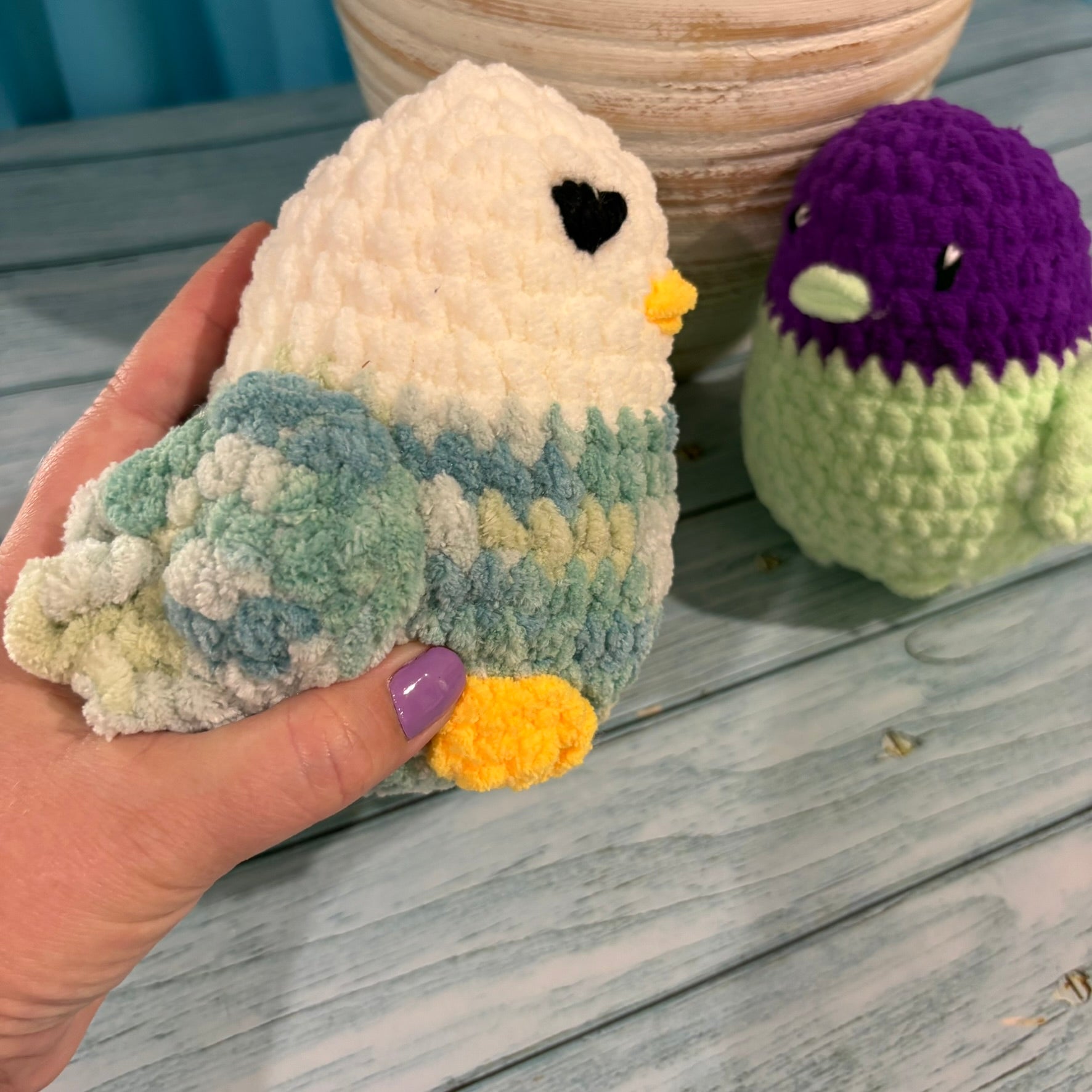Crochet plush budgie toy