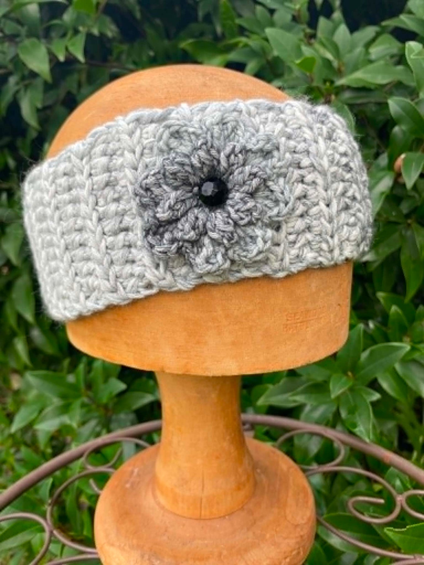 Crochet Headband with cute flower and button embellishment