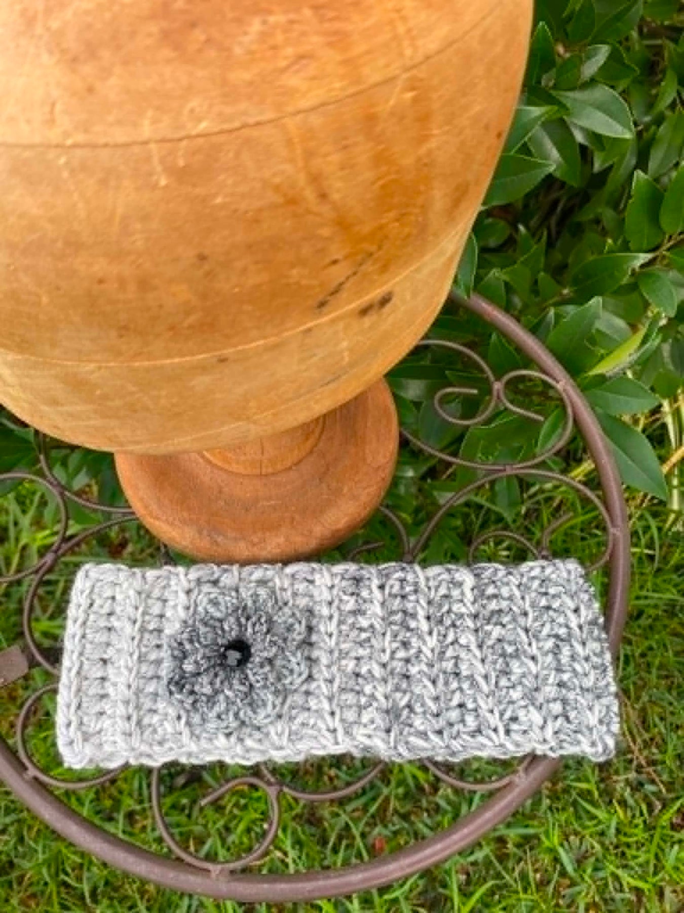 Crochet Headband with cute flower and button embellishment