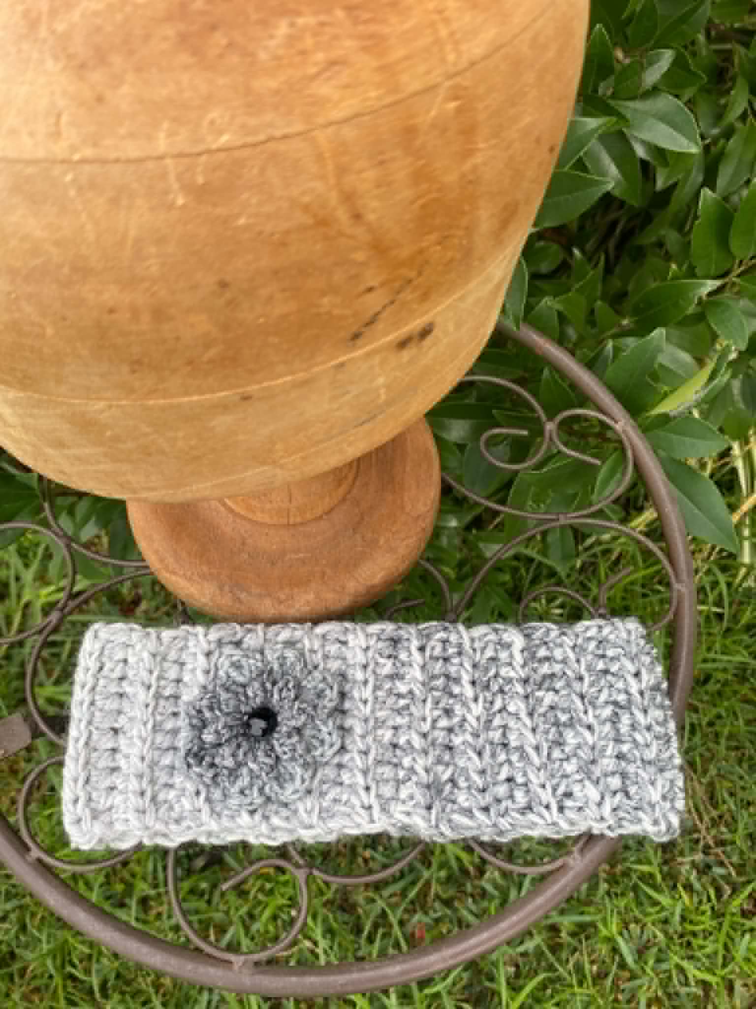 Crochet Headband with cute flower and button embellishment