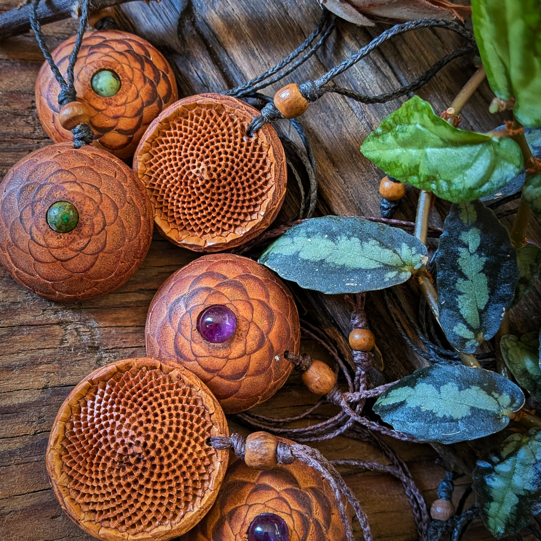 PROTEA SEED POD NECKLACE African Turquoise Amethyst Flower of life Sacred Geometry