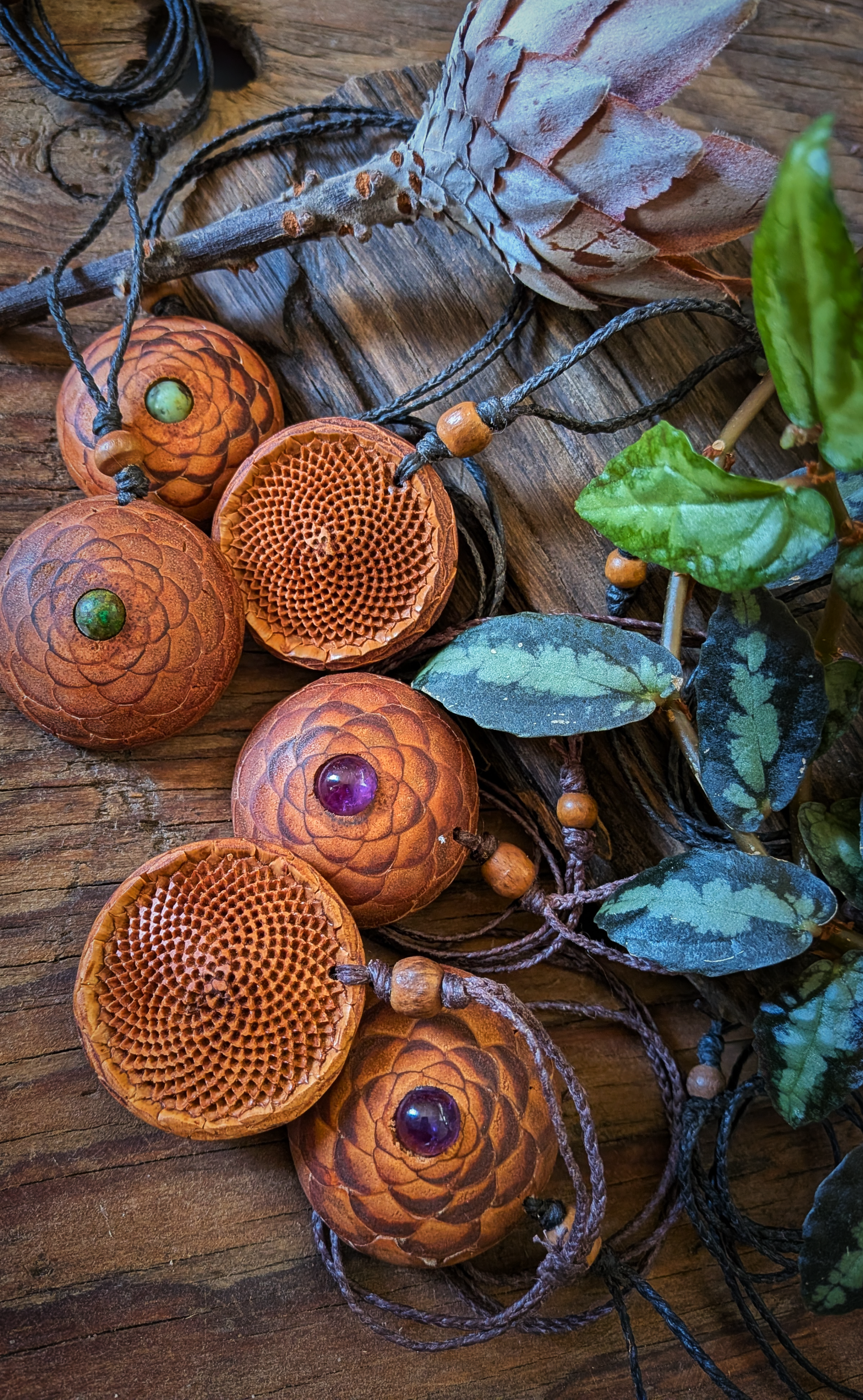PROTEA SEED POD NECKLACE African Turquoise Amethyst Flower of life Sacred Geometry