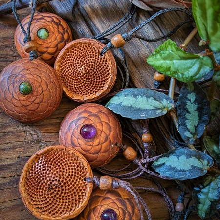 PROTEA SEED POD NECKLACE African Turquoise Amethyst Flower of life Sacred Geometry