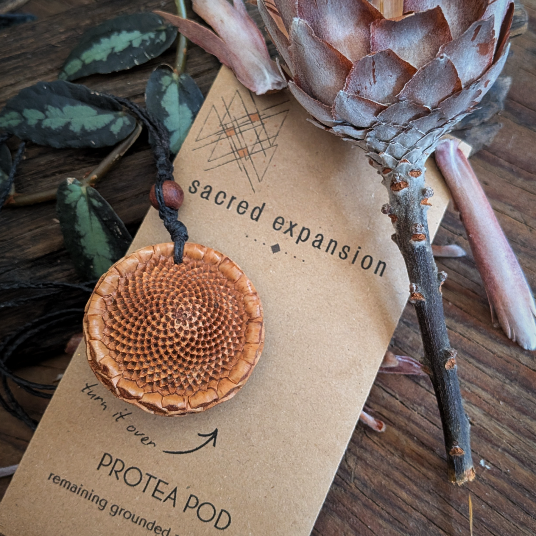 PROTEA SEED POD NECKLACE African Turquoise Amethyst Flower of life Sacred Geometry