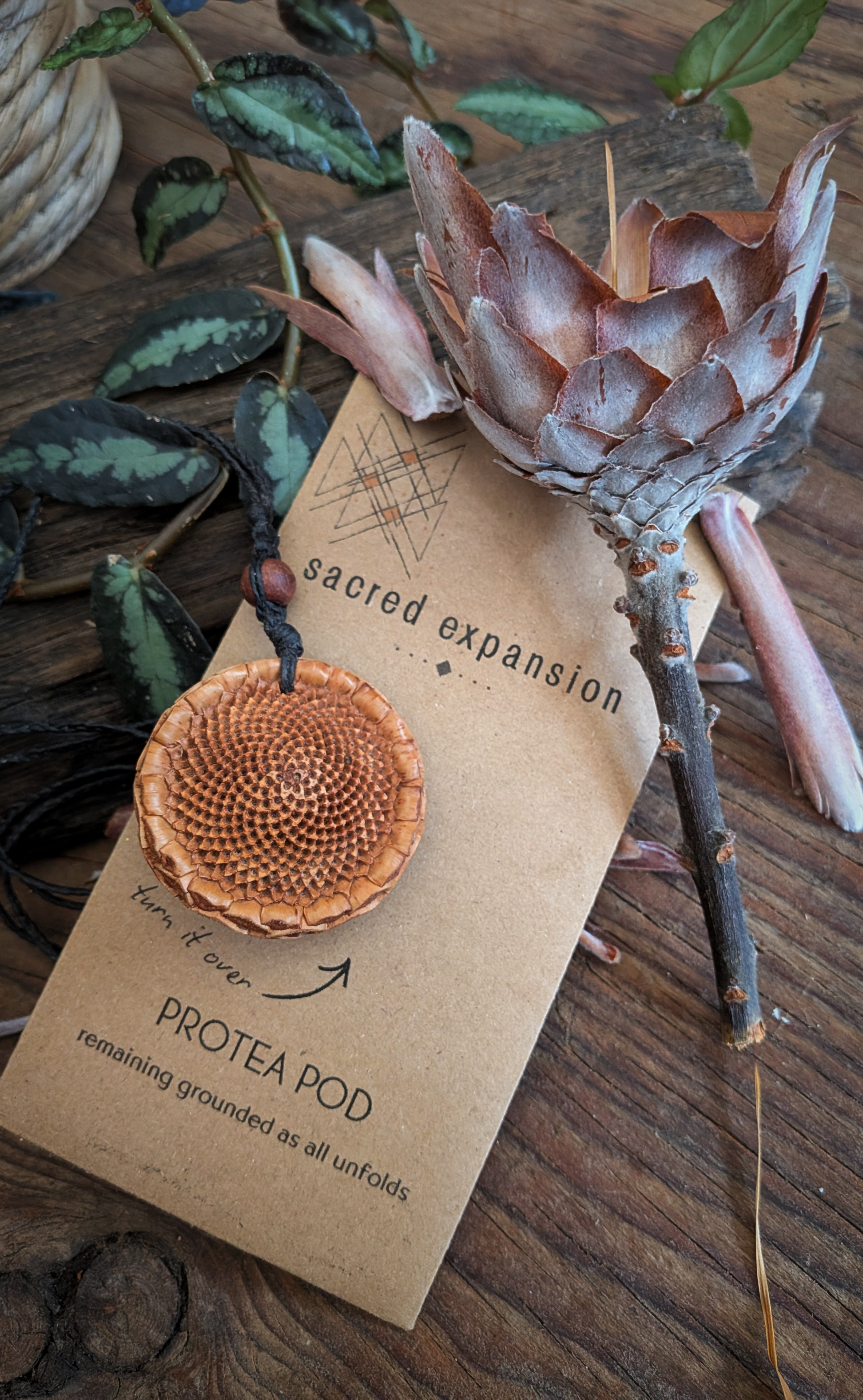 PROTEA SEED POD NECKLACE African Turquoise Amethyst Flower of life Sacred Geometry