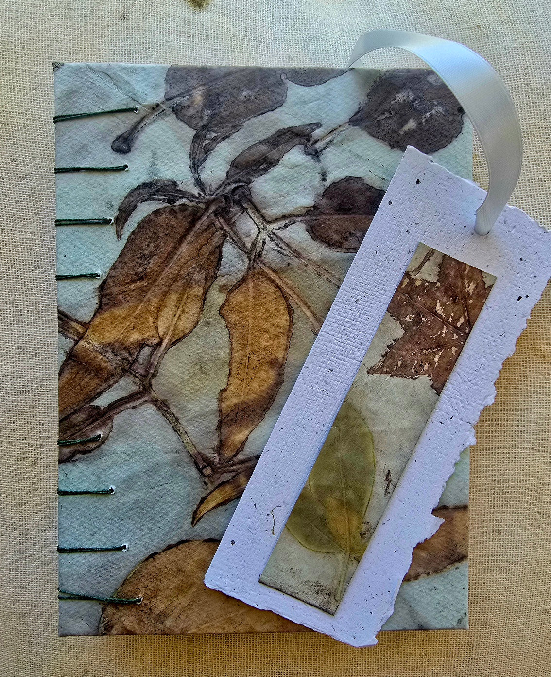 Hand Made Journal with Original Art Eco Print  Covers