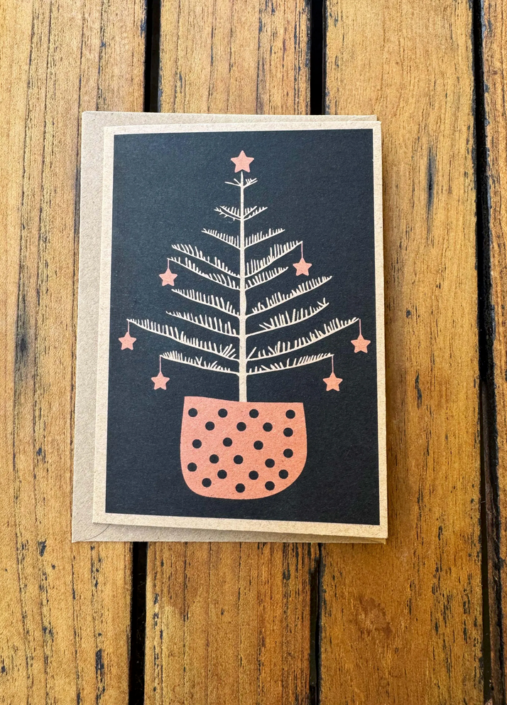 Set of 8 Rustic Norfolk Pine Festive Christmas Cards and envelopes.