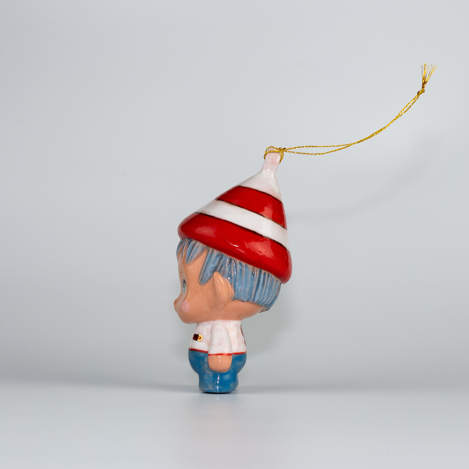 Handmade Porcelain Christmas ornament. One-of-a-kind. Marcus, the Tinker Elf.