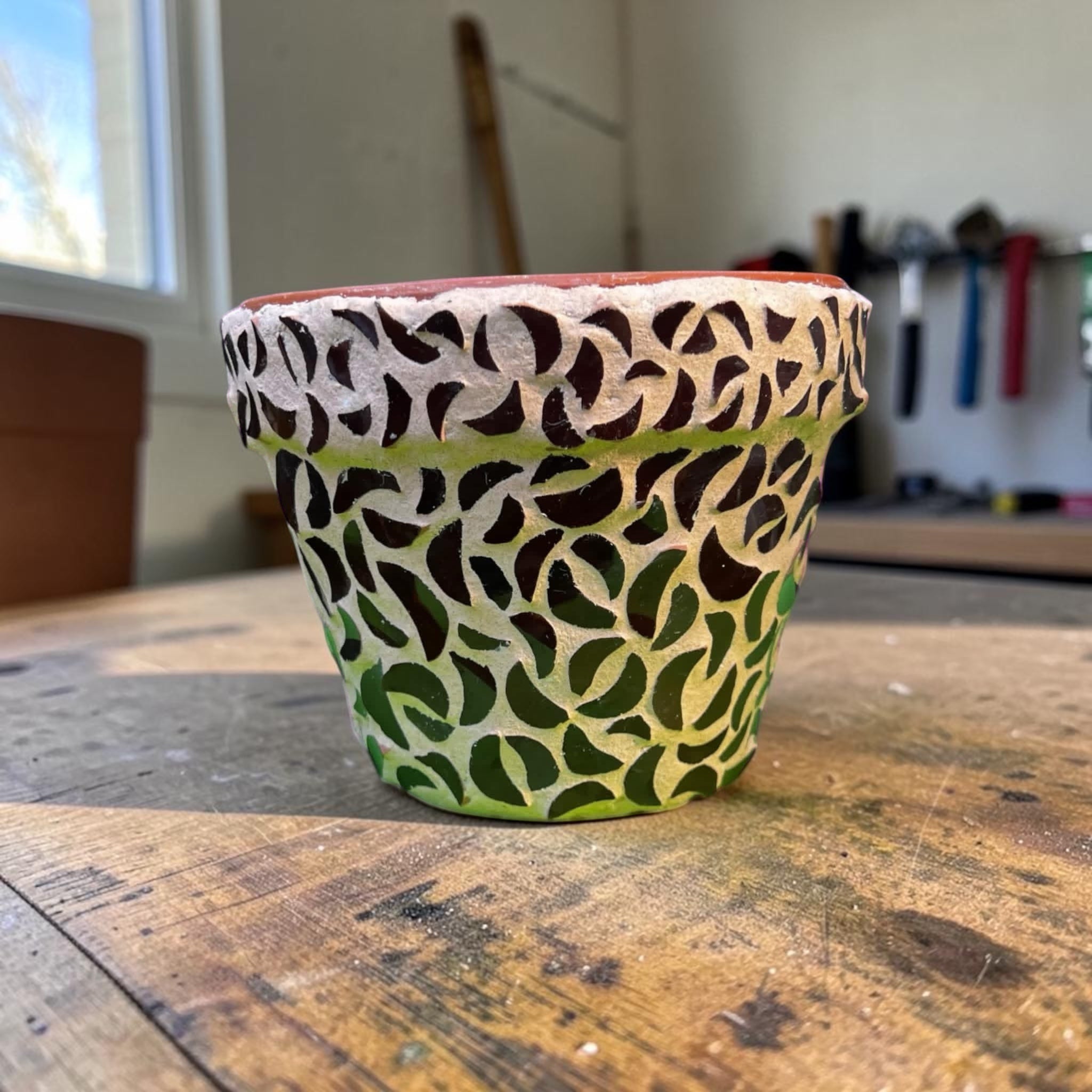 Mosaic Plant Pot. Old Rock Star.