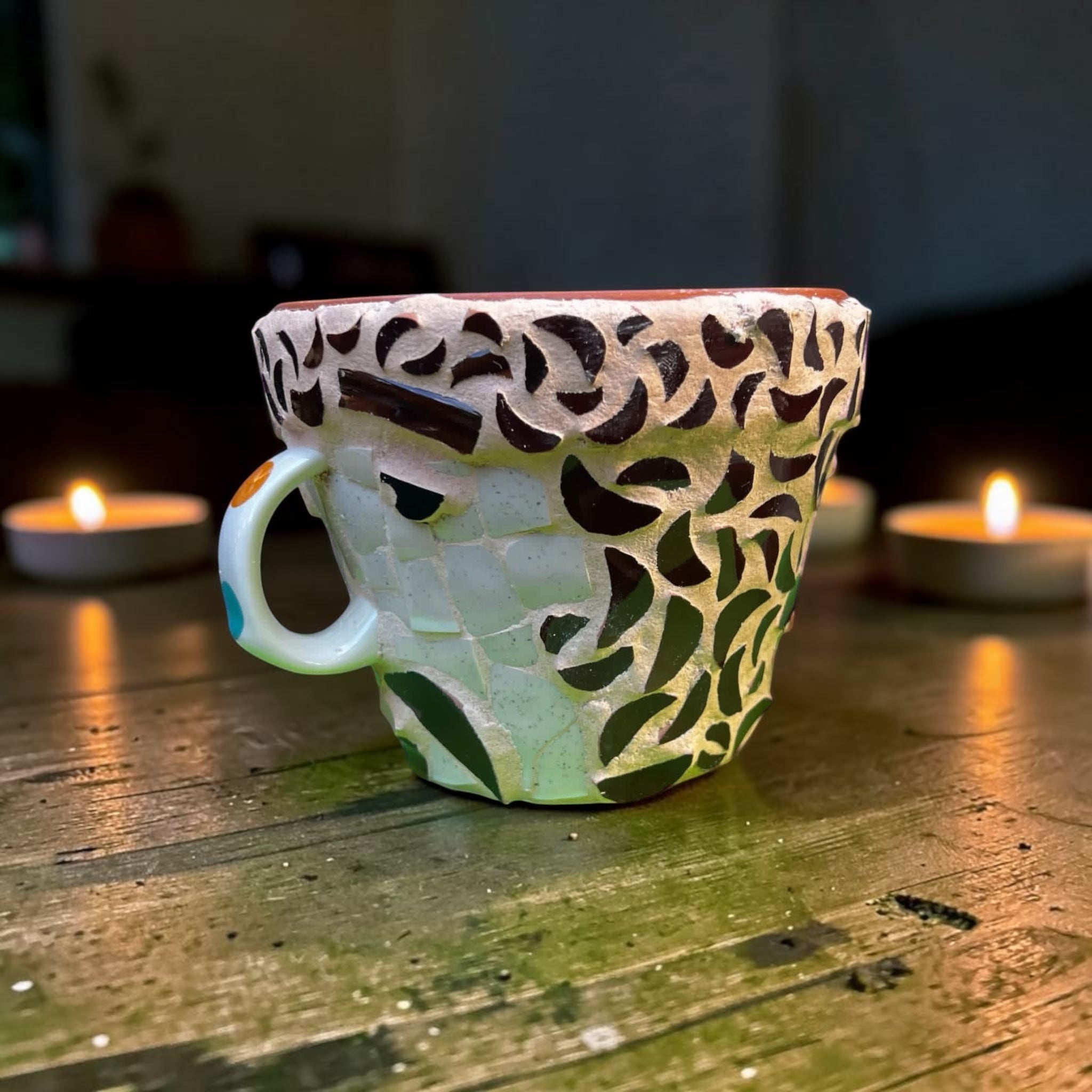 Mosaic Plant Pot. Old Rock Star.