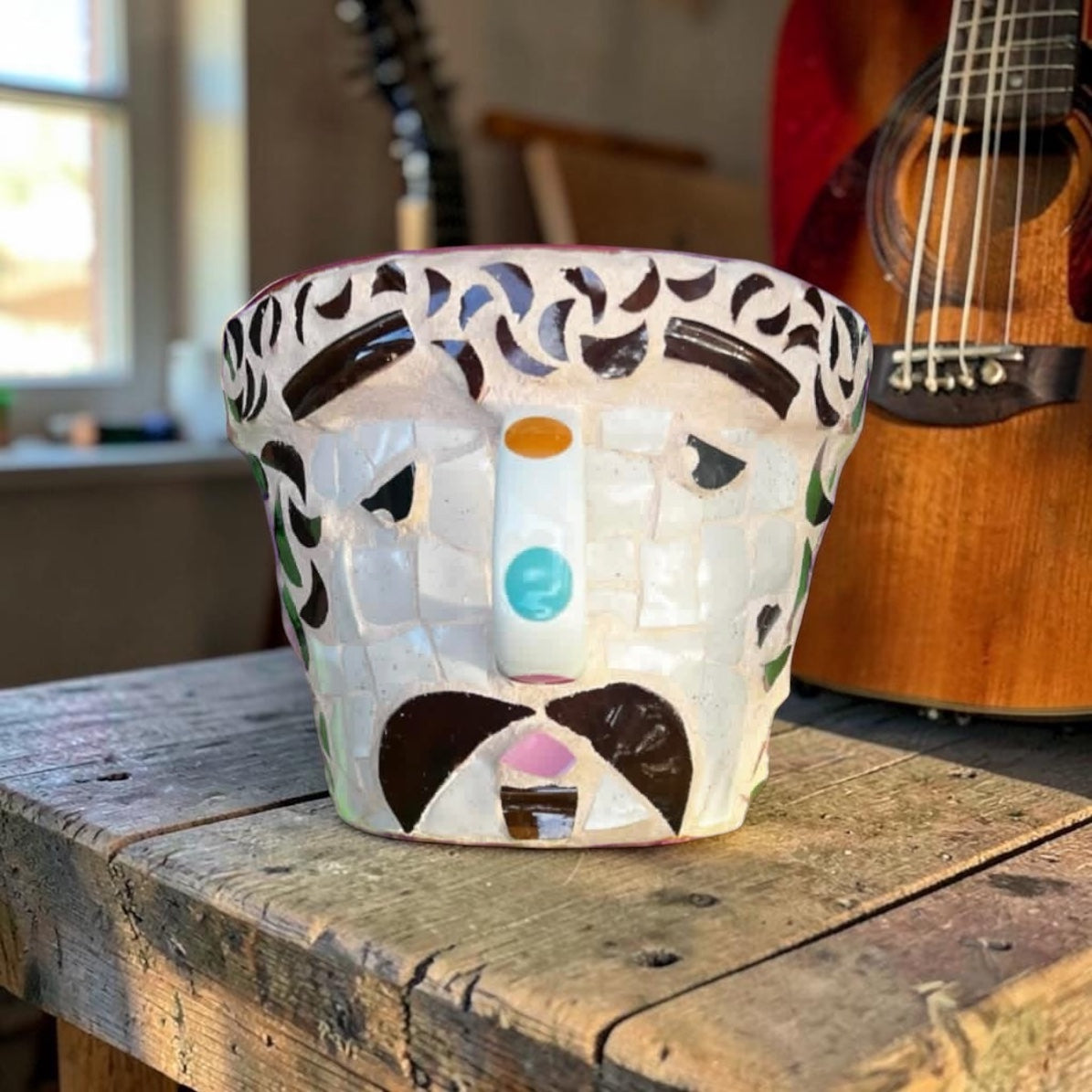 Mosaic Plant Pot. Old Rock Star.