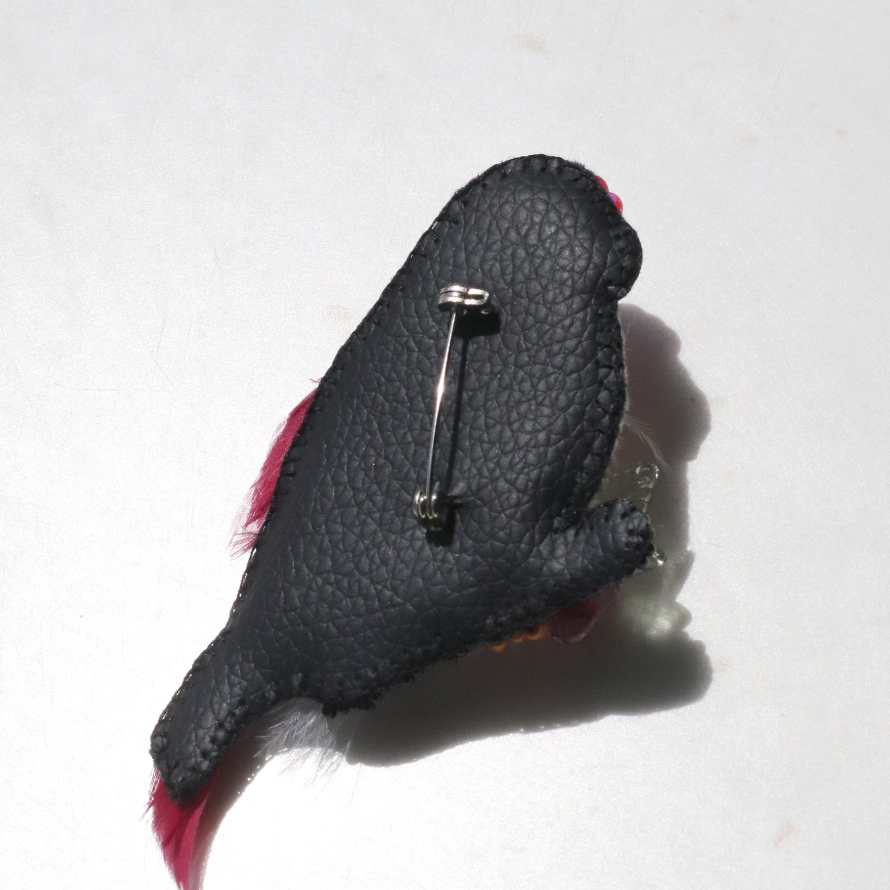Crimson Feather Beaded Brooch