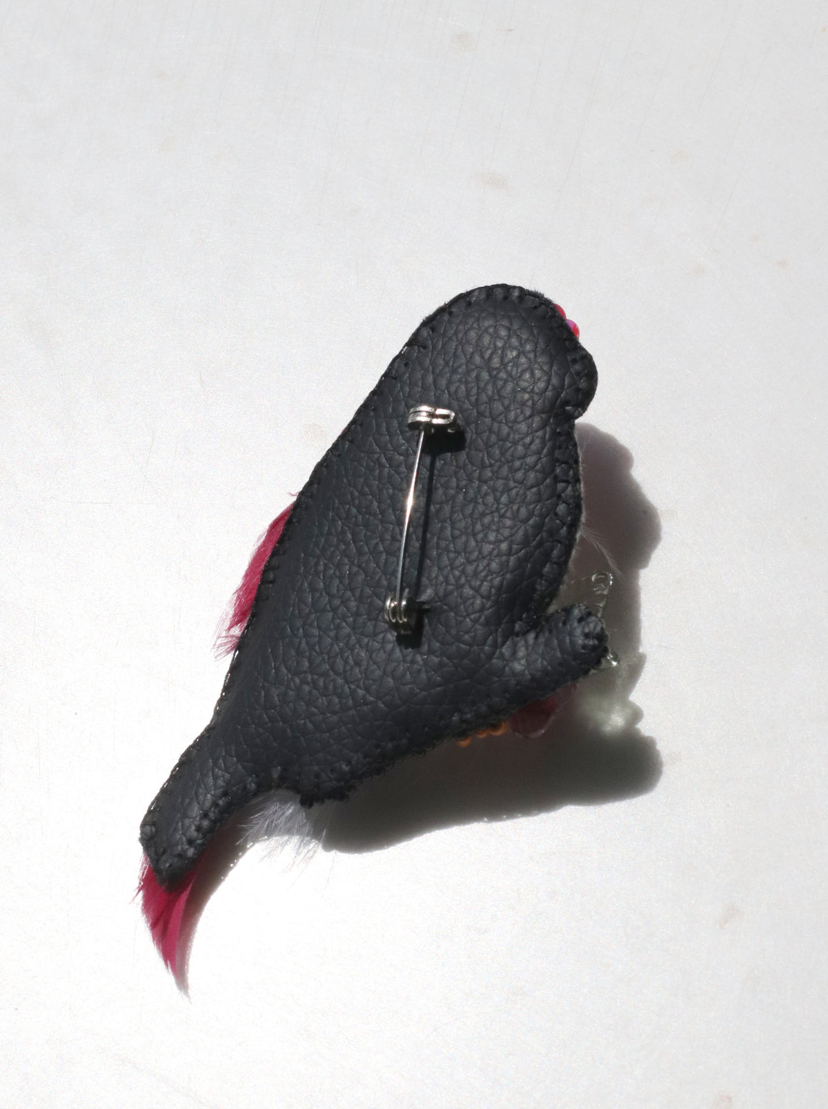 Crimson Feather Beaded Brooch