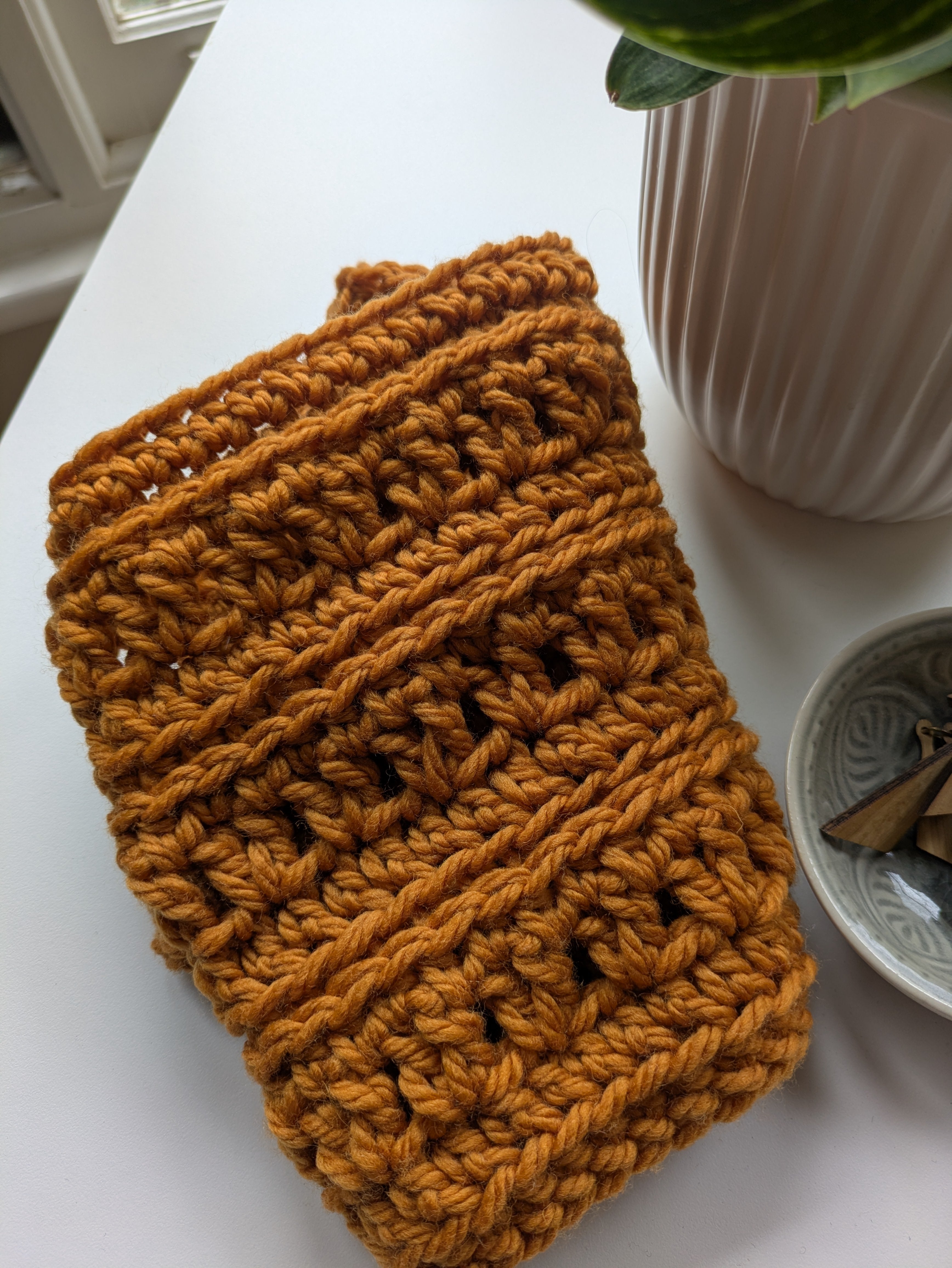 Handmade Cozy Crochet Cowl Neck Warmer in Butterscotch Merino Yarn