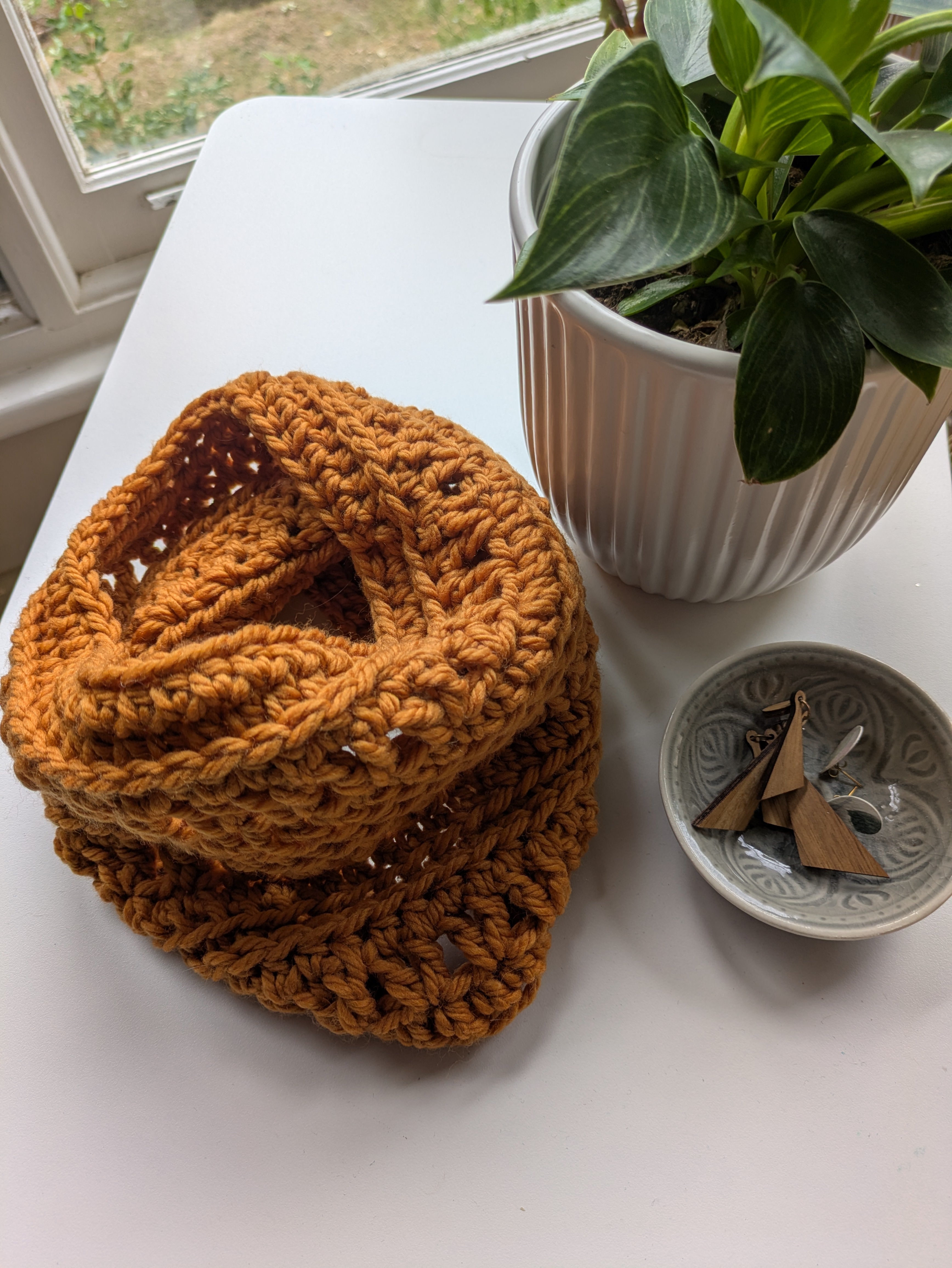 Handmade Cozy Crochet Cowl Neck Warmer in Butterscotch Merino Yarn