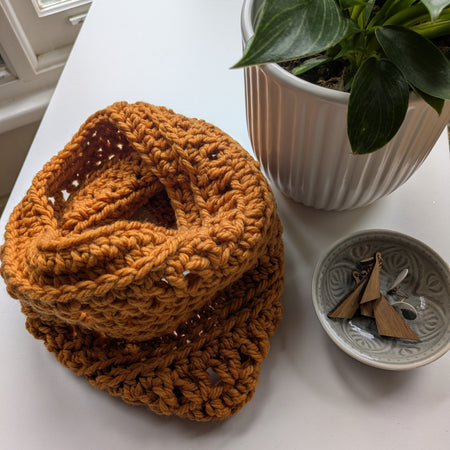 Handmade Cozy Crochet Cowl Neck Warmer in Butterscotch Merino Yarn