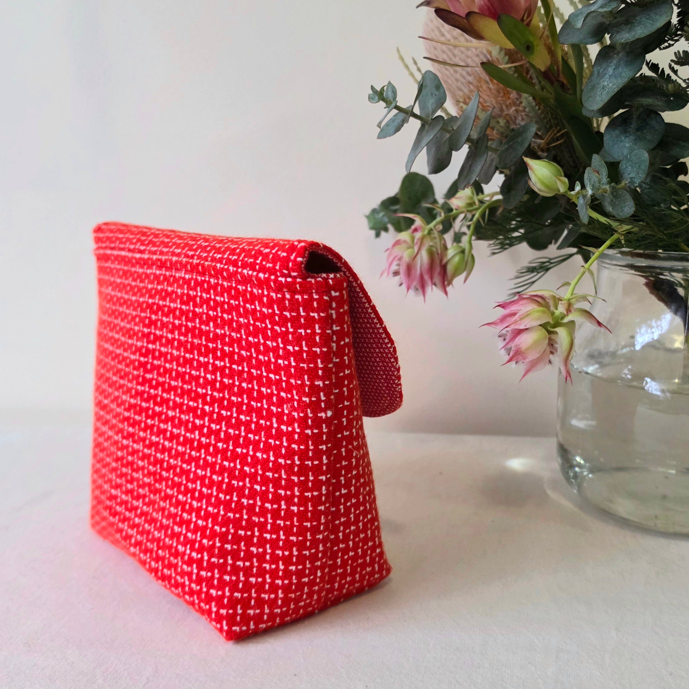 Red Tweed Vintage-Style Clutch | Upcycled Pre-Loved Fabric