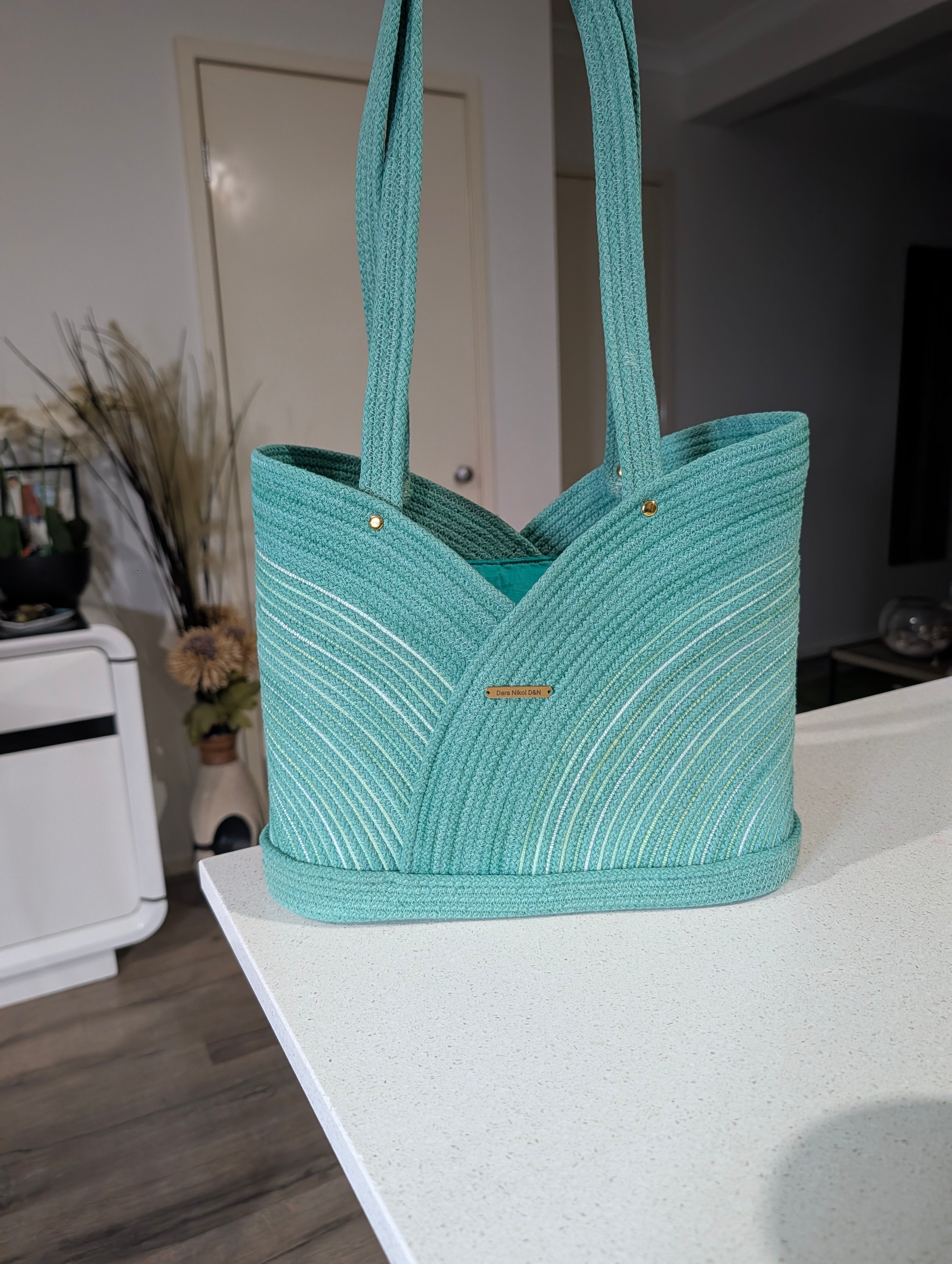 Lagoon Large Handmade Cotton Cord Tote Bag
