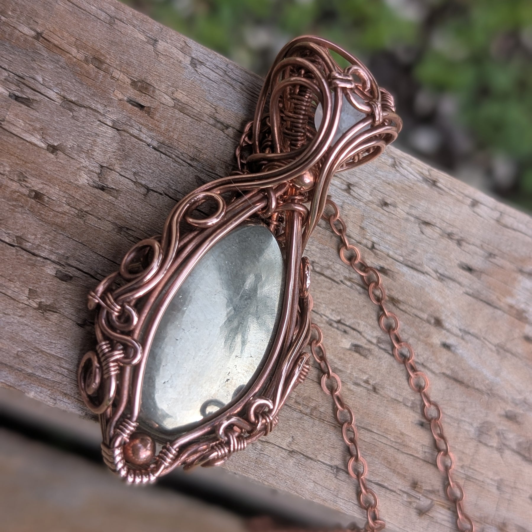 Athena - Pyrite and Moonstone Copper Pendant