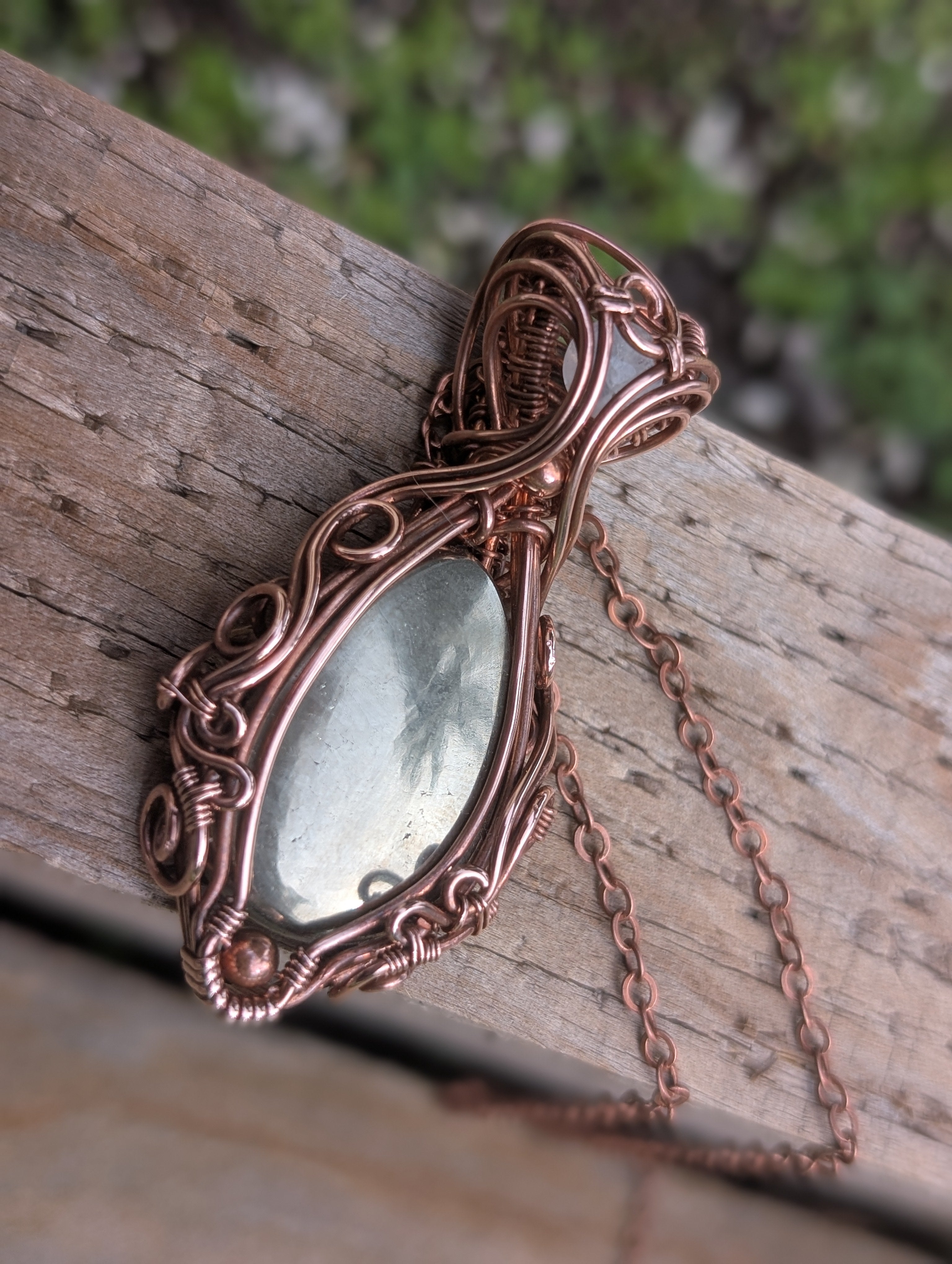 Athena - Pyrite and Moonstone Copper Pendant