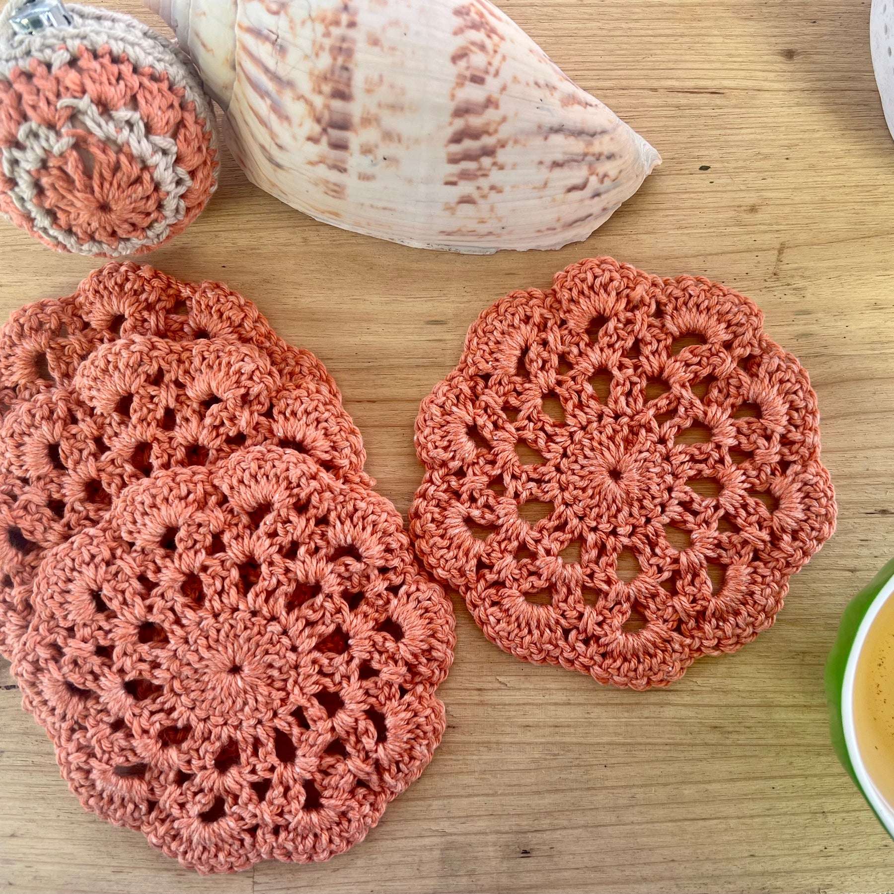 Crochet Coasters Set of 4, Cotton Mandala Coasters, Coastal Boho Home Decor