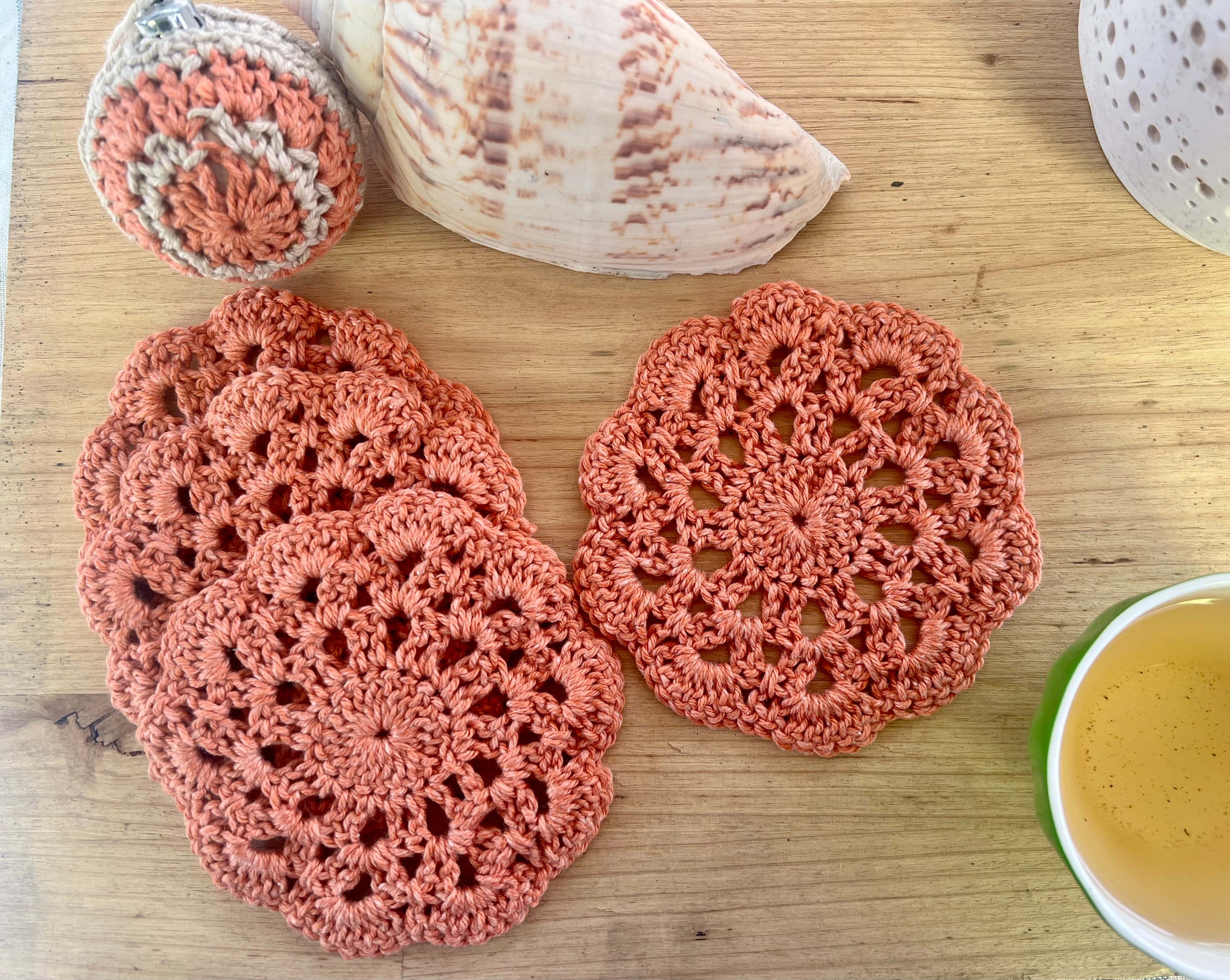 Crochet Coasters Set of 4, Cotton Mandala Coasters, Coastal Boho Home Decor