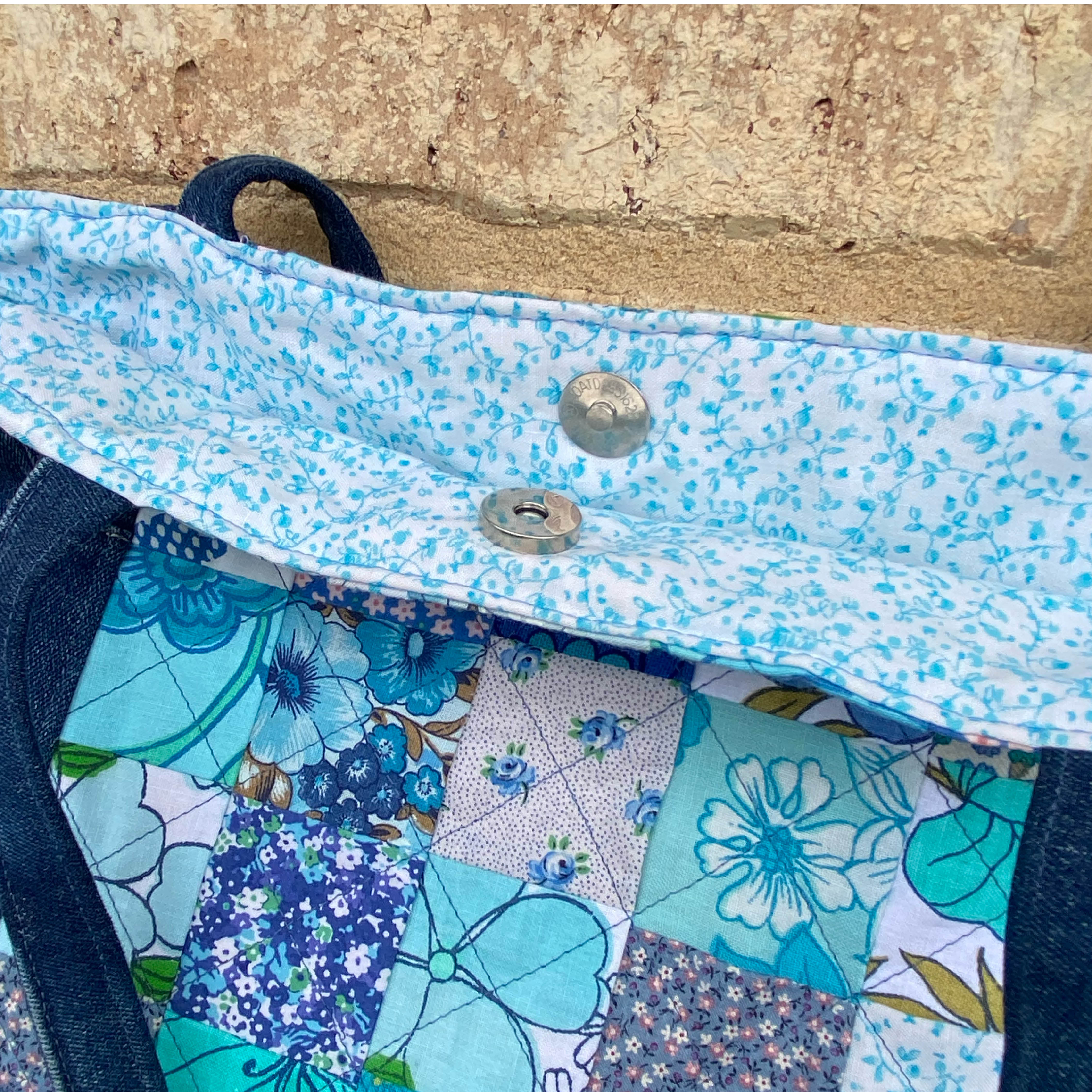 Coastal Blue Handmade Tote Bag Upcycled Vintage Fabrics & Denim Made