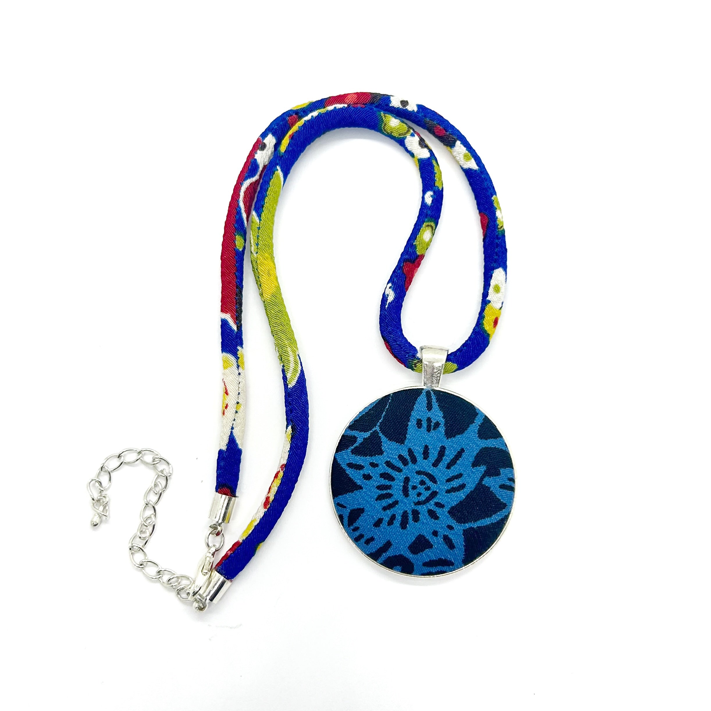 Kimono Pendant Necklace - Blue Floral
