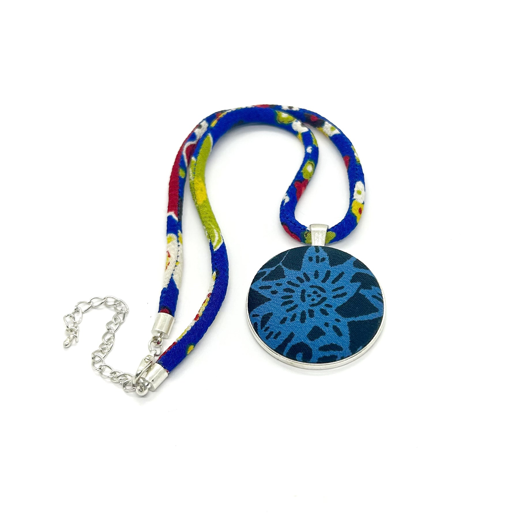 Kimono Pendant Necklace - Blue Floral