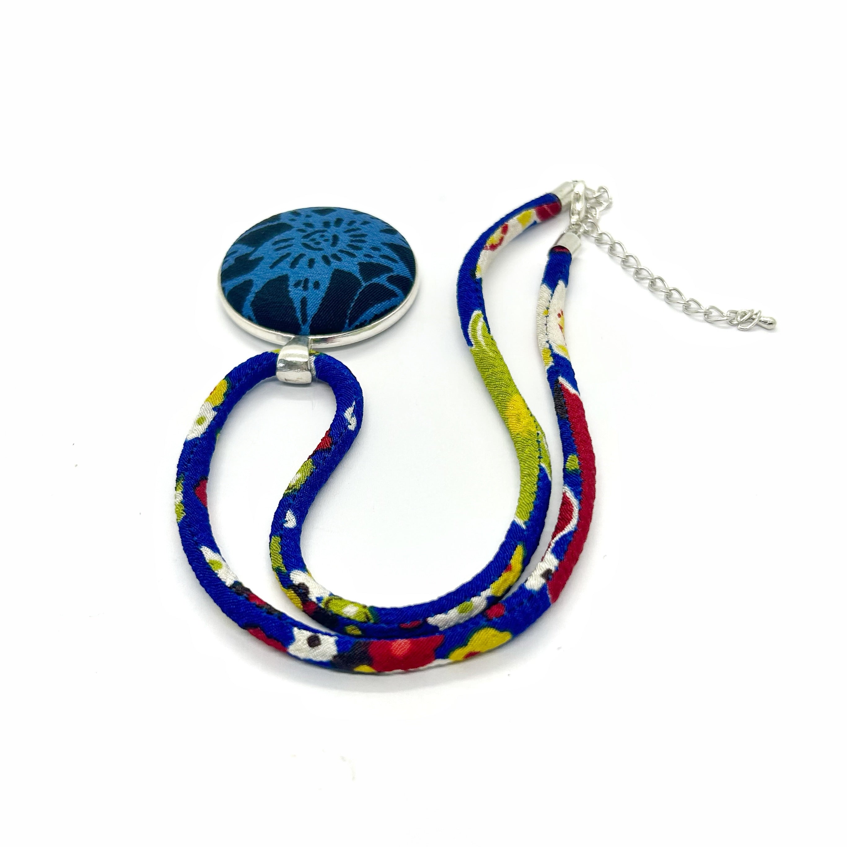 Kimono Pendant Necklace - Blue Floral