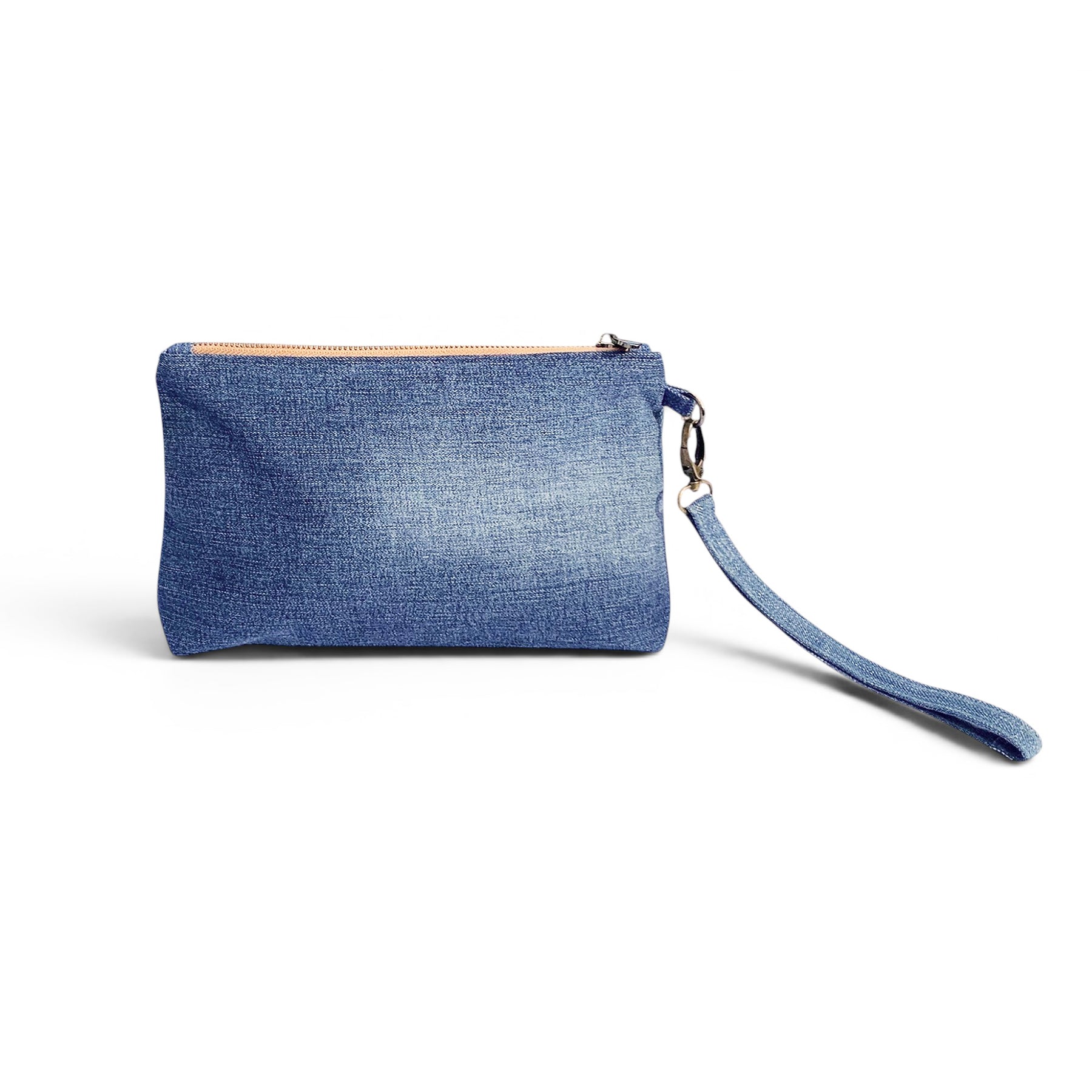 Handmade patchwork upcycled denim wristlet clutch