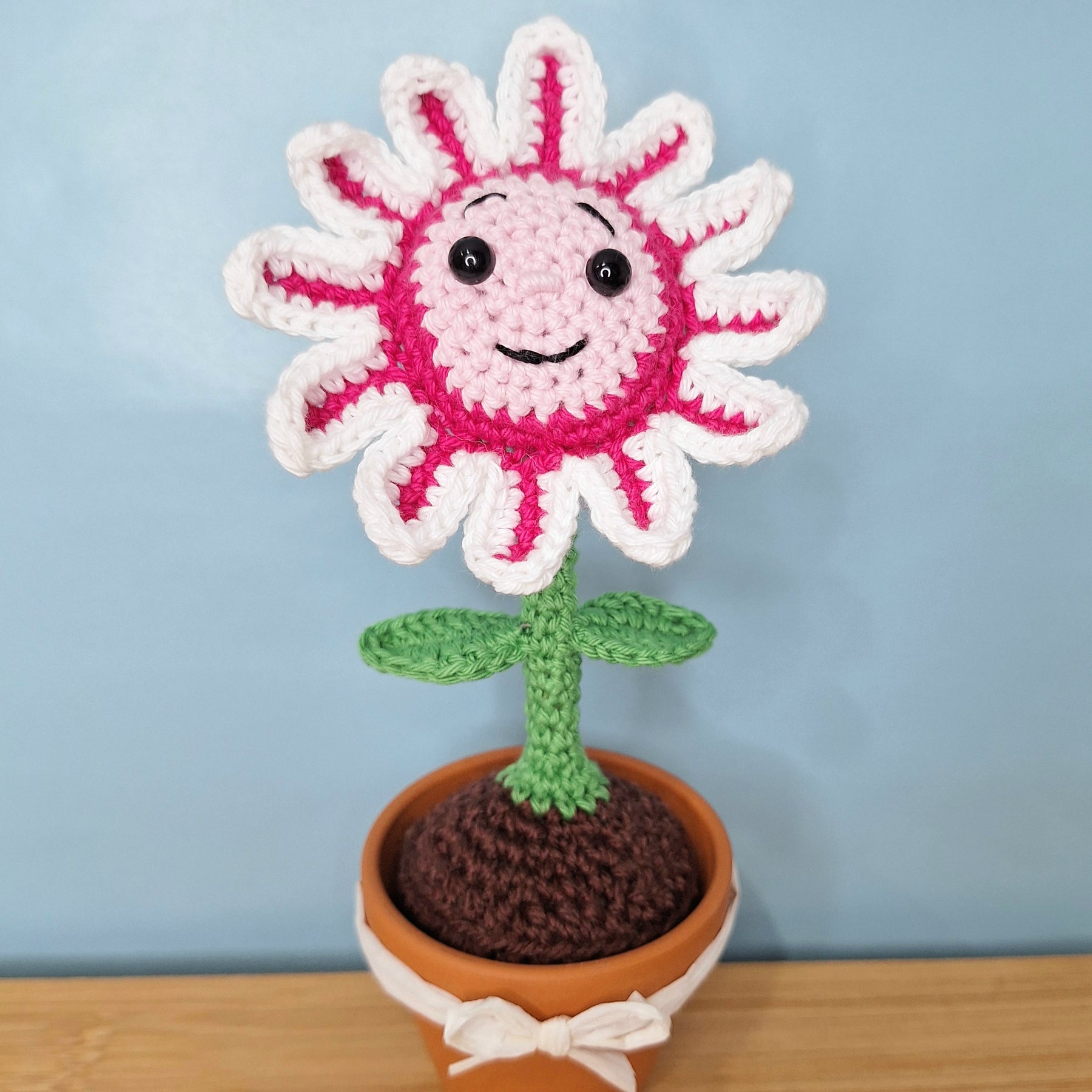 Happy Daisy Crocheted Flower in  Terracotta Pot