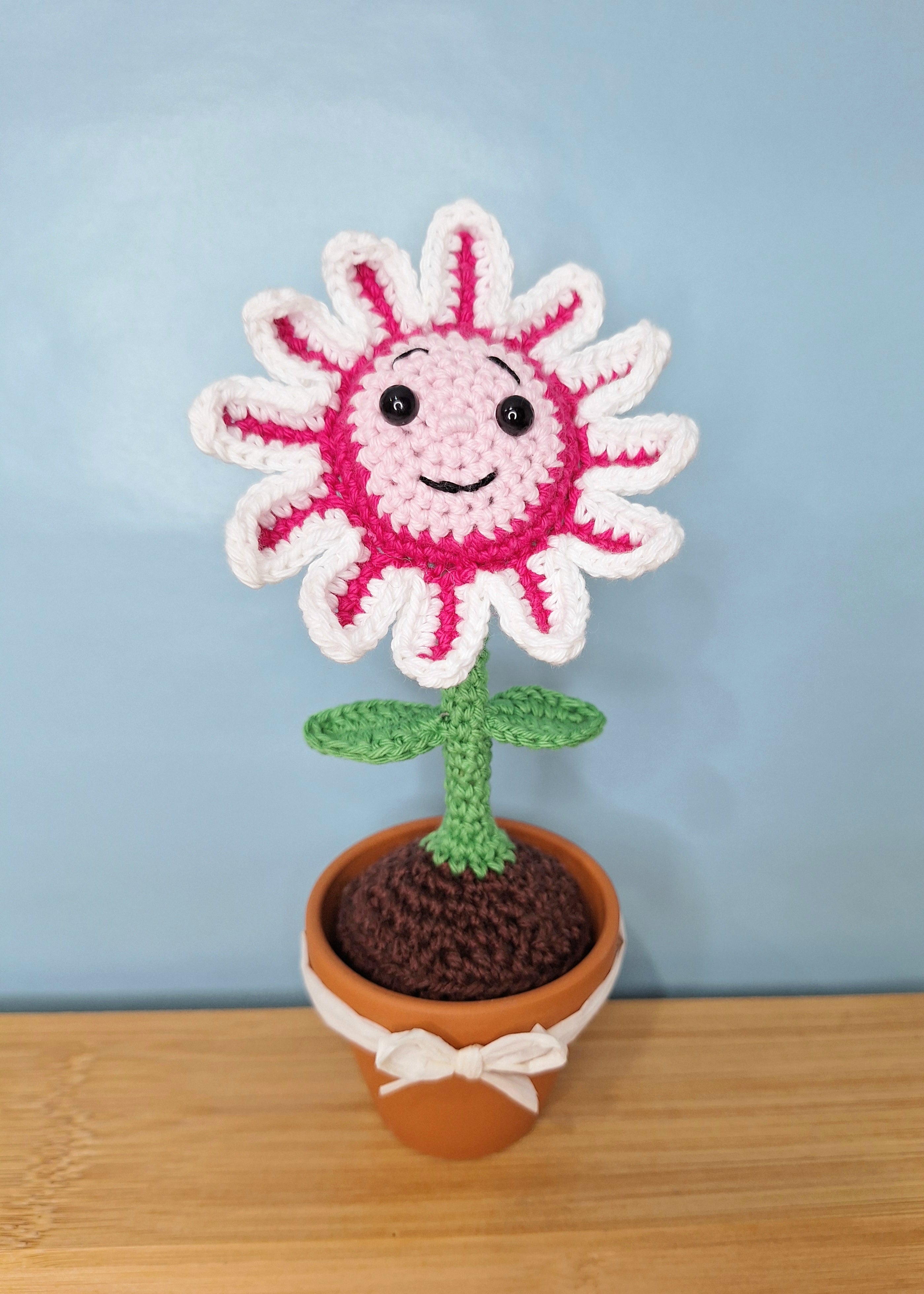 Happy Daisy Crocheted Flower in  Terracotta Pot